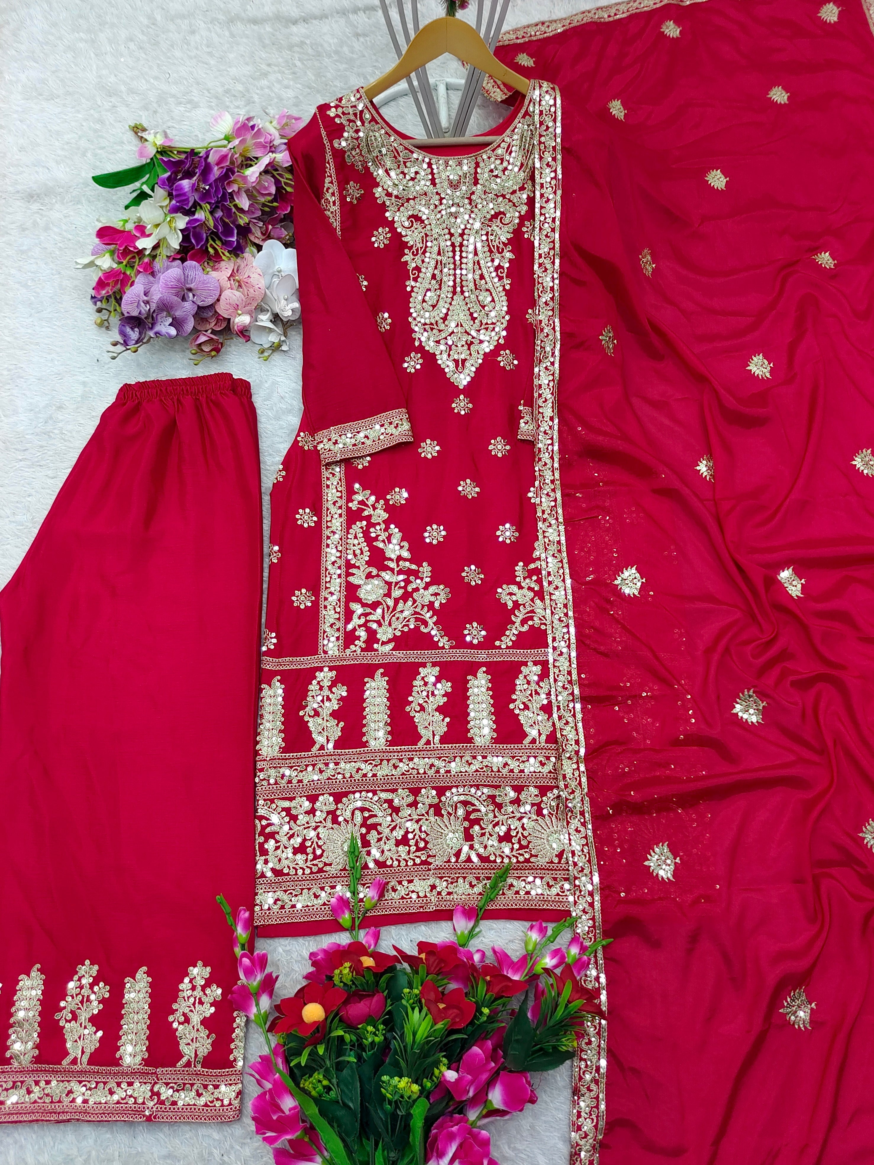 Party Wear Top-Sarara And Dupatta With Sequence Work
