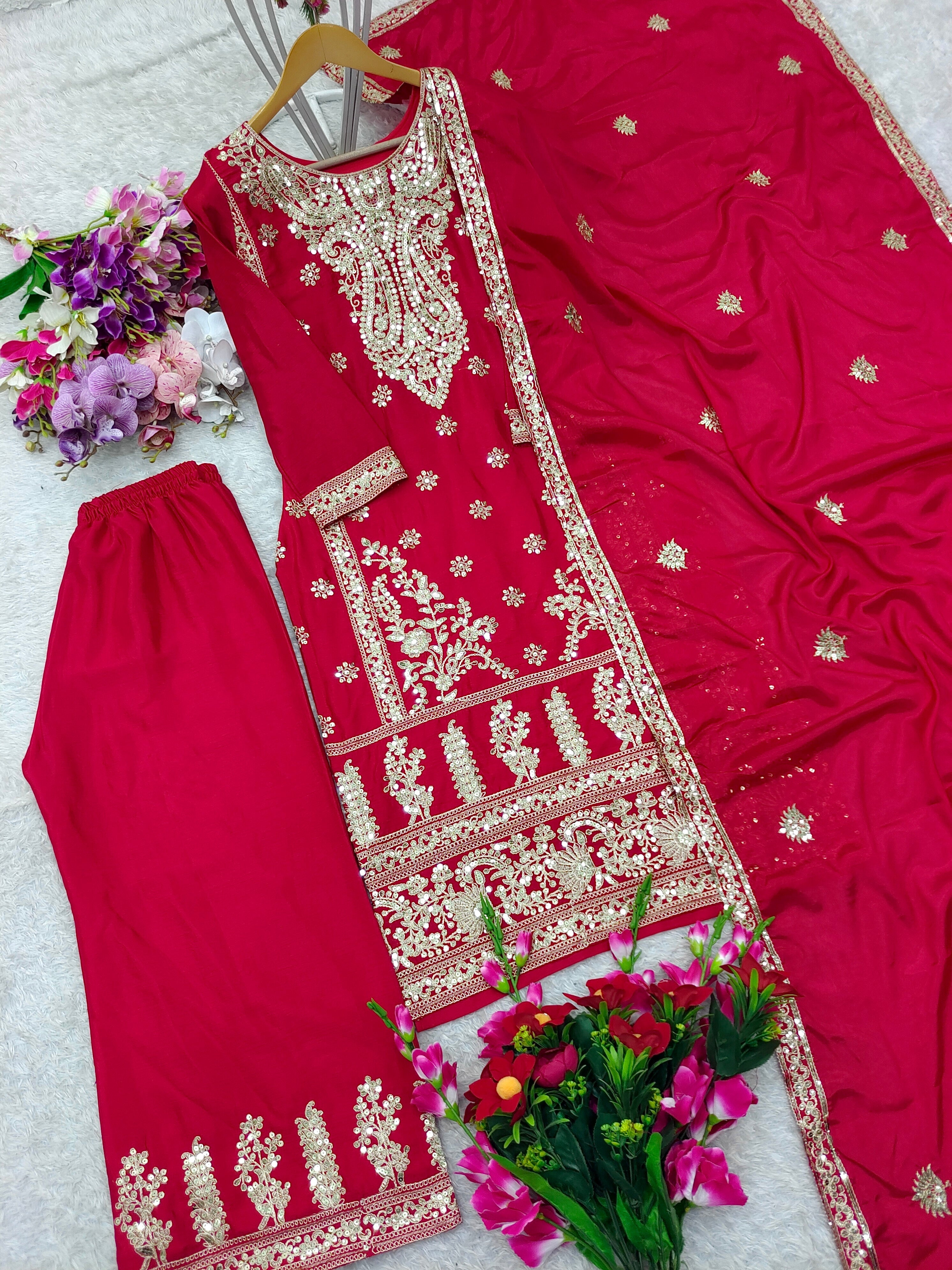 Party Wear Top-Sarara And Dupatta With Sequence Work
