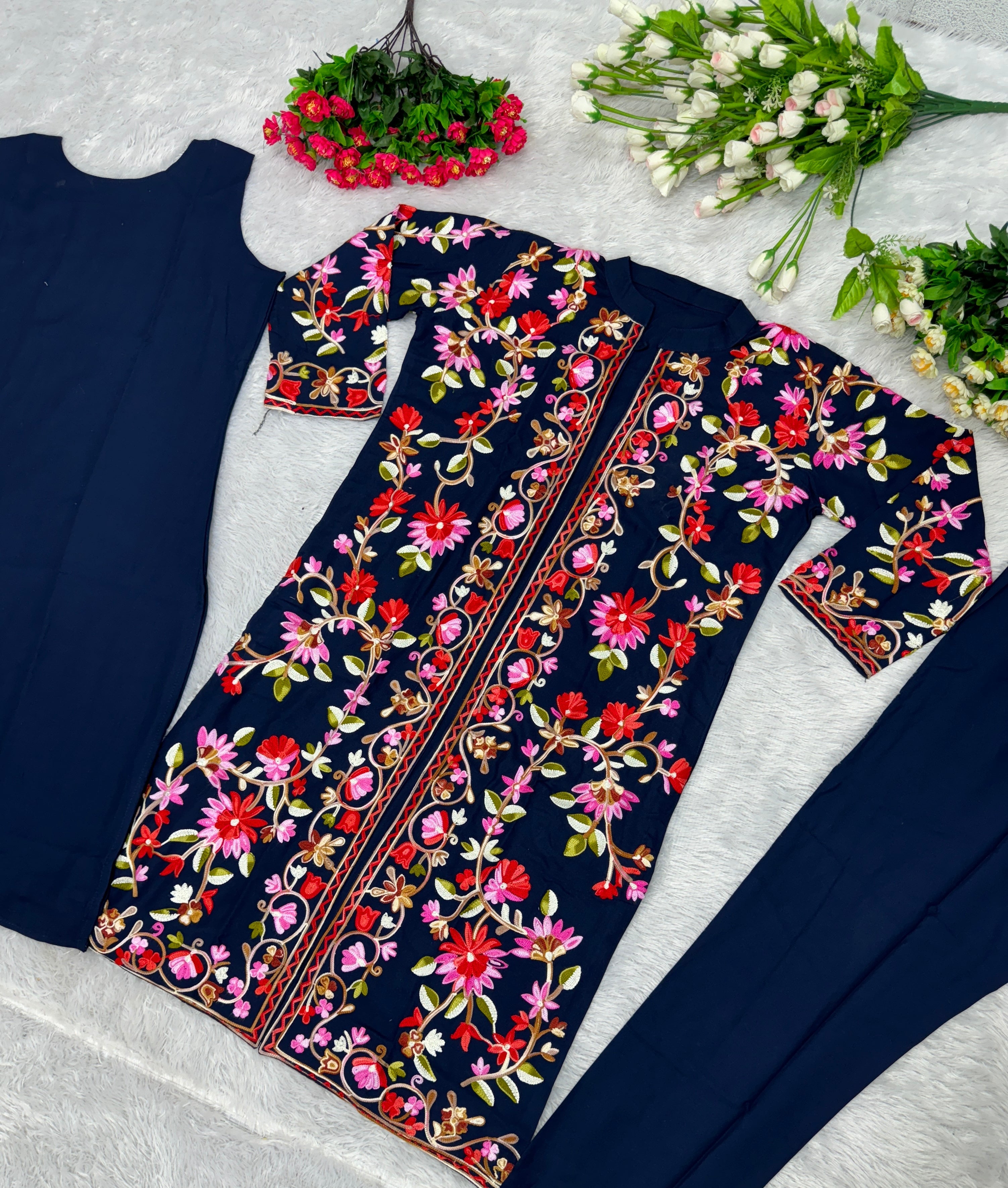 Designer Suit Set With Kashmiri Embroidery Work