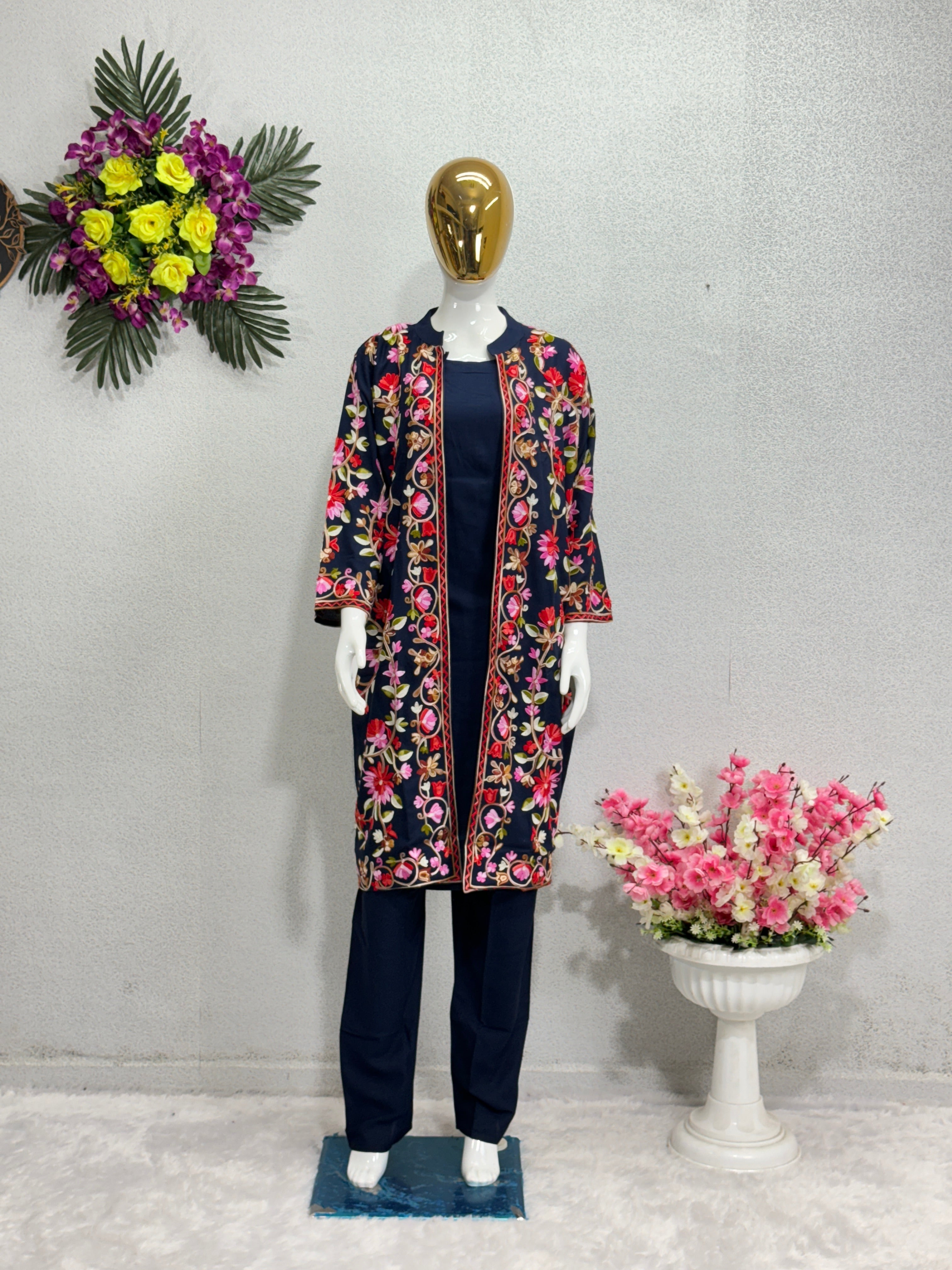 Designer Suit Set With Kashmiri Embroidery Work