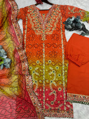 Beautiful Top - Plazzo & Dupatta With Fancy Digital Print And Embroidery Work