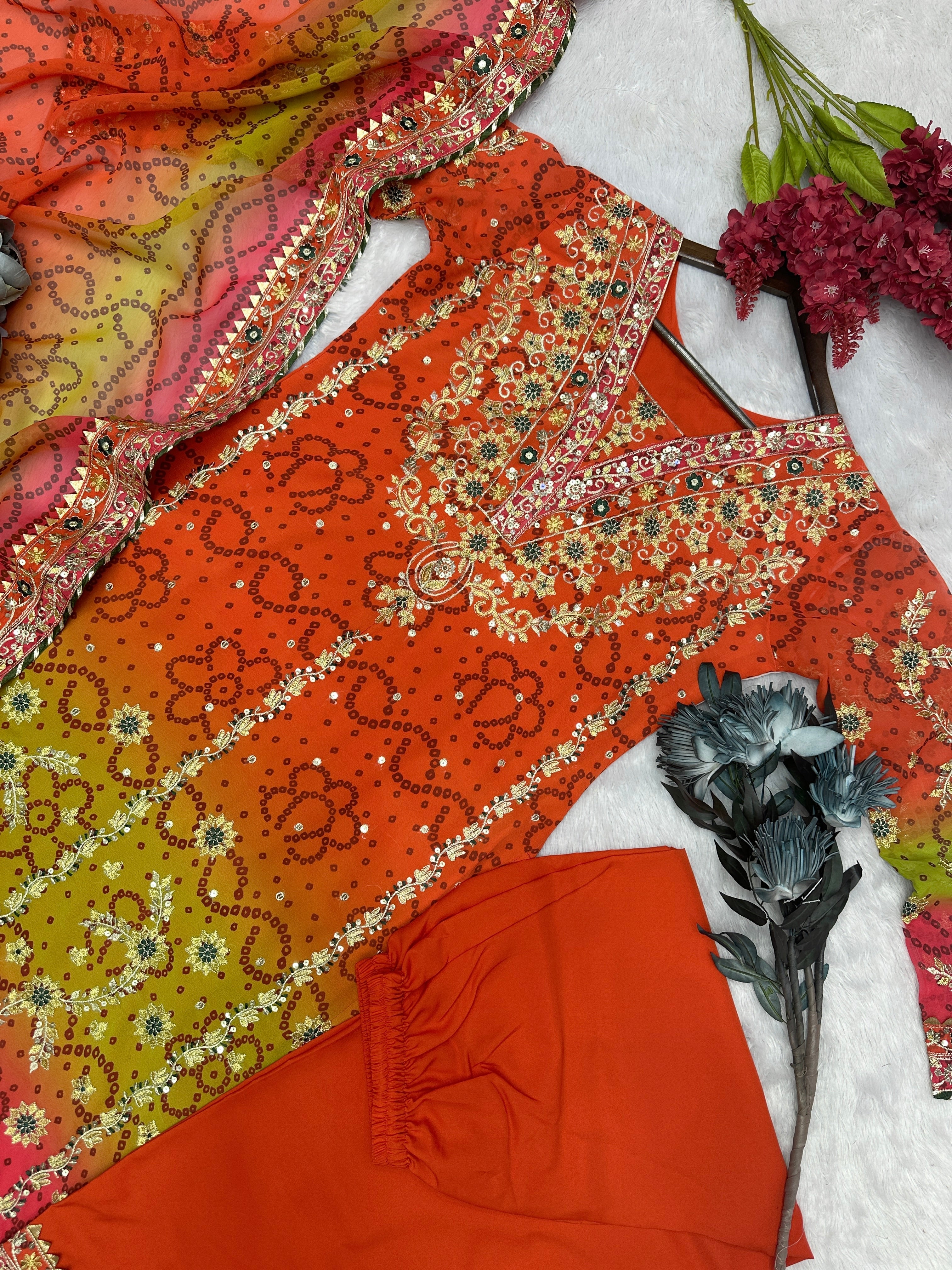 Beautiful Top - Plazzo & Dupatta With Fancy Digital Print And Embroidery Work