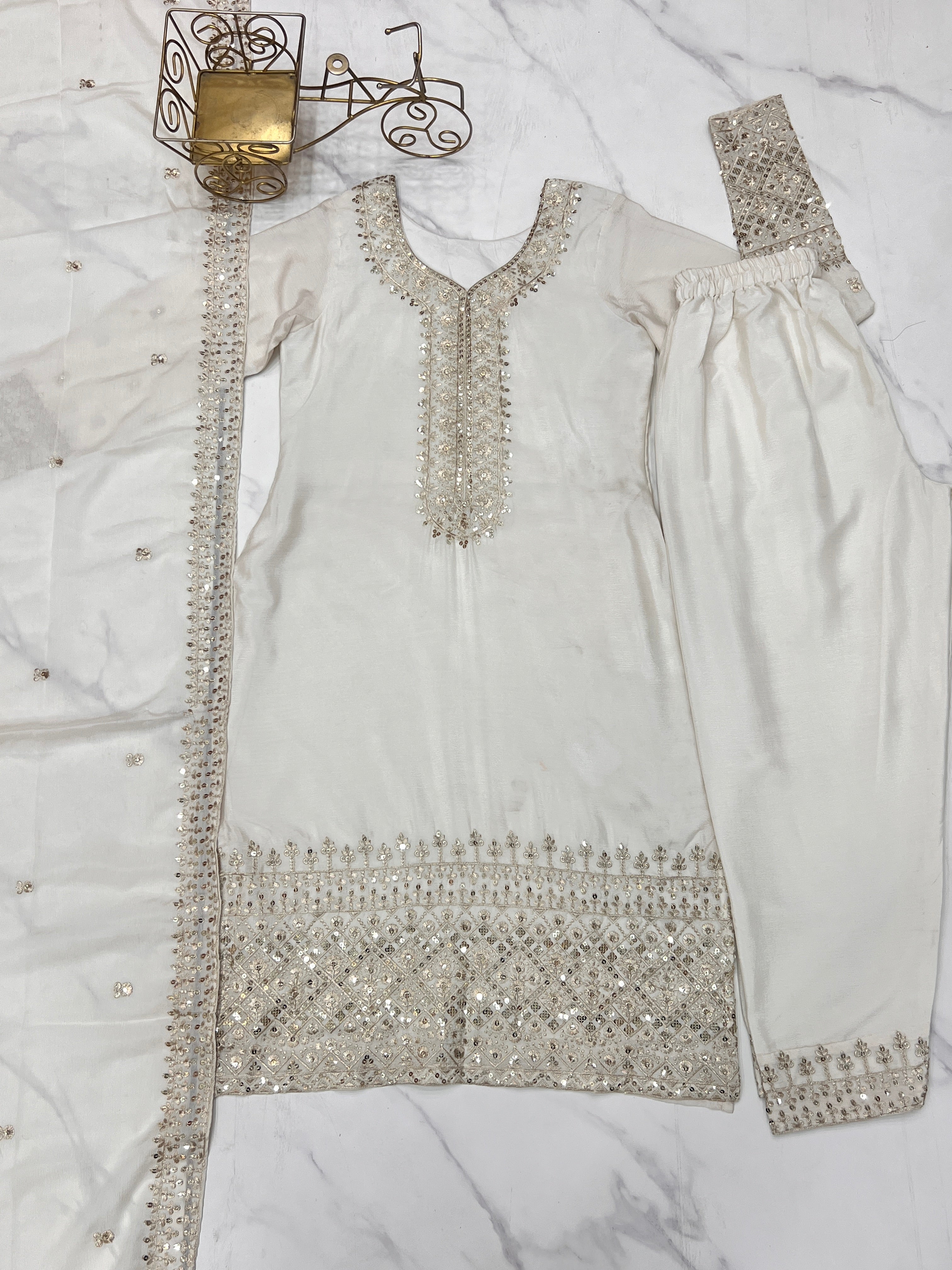 Party Wear Beautiful Top Pent And Dupatta With Embroidery Work