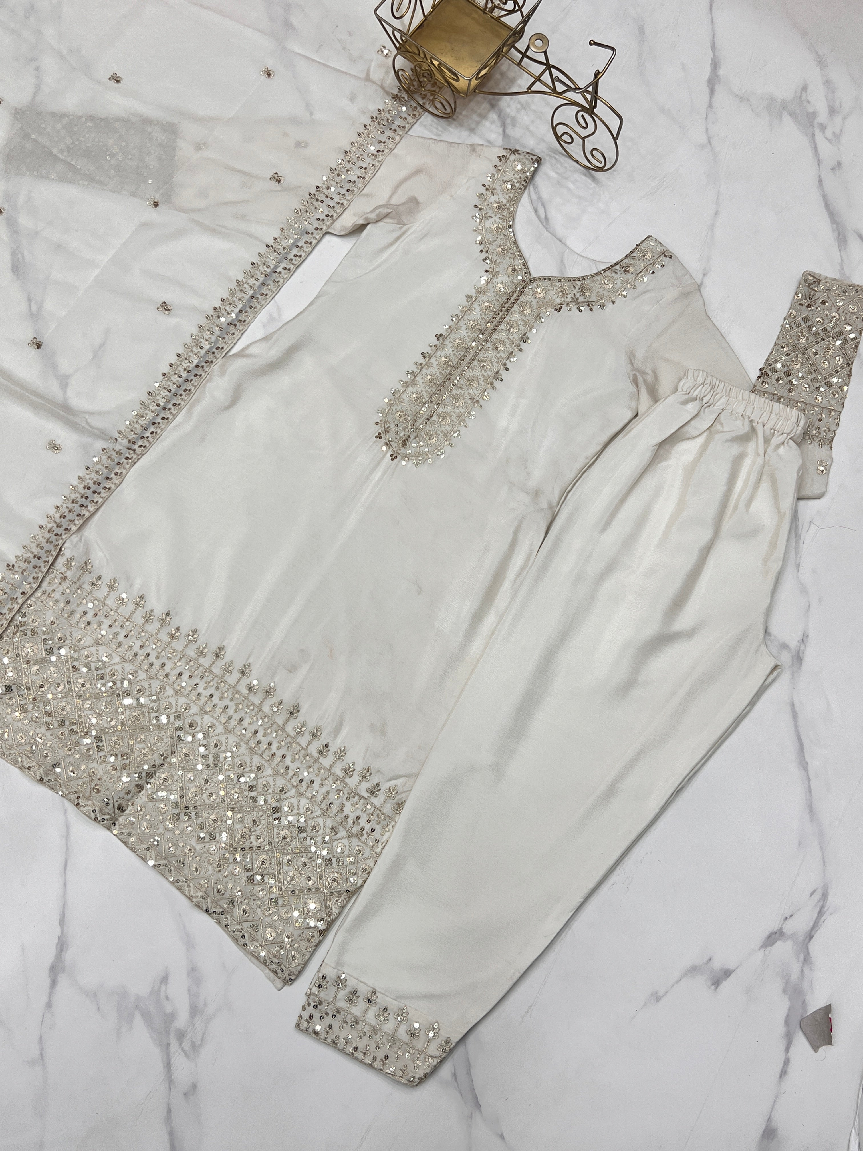 Party Wear Beautiful Top Pent And Dupatta With Embroidery Work
