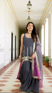 Designer Party Wear Look Top , Sharara Plazzo And Dupatta