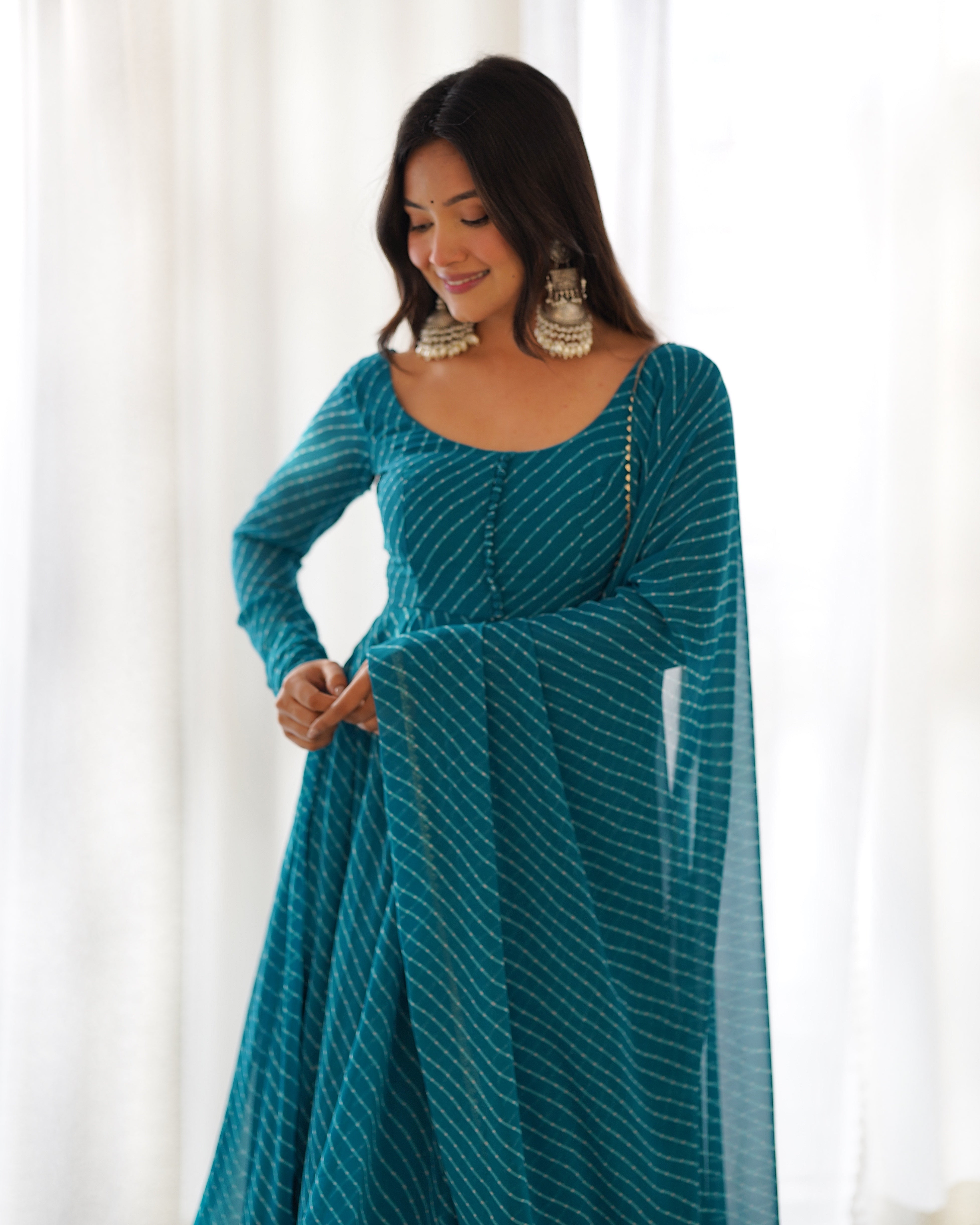 Party Wear Beautiful Gown Pent And Dupatta With Laheriya Print