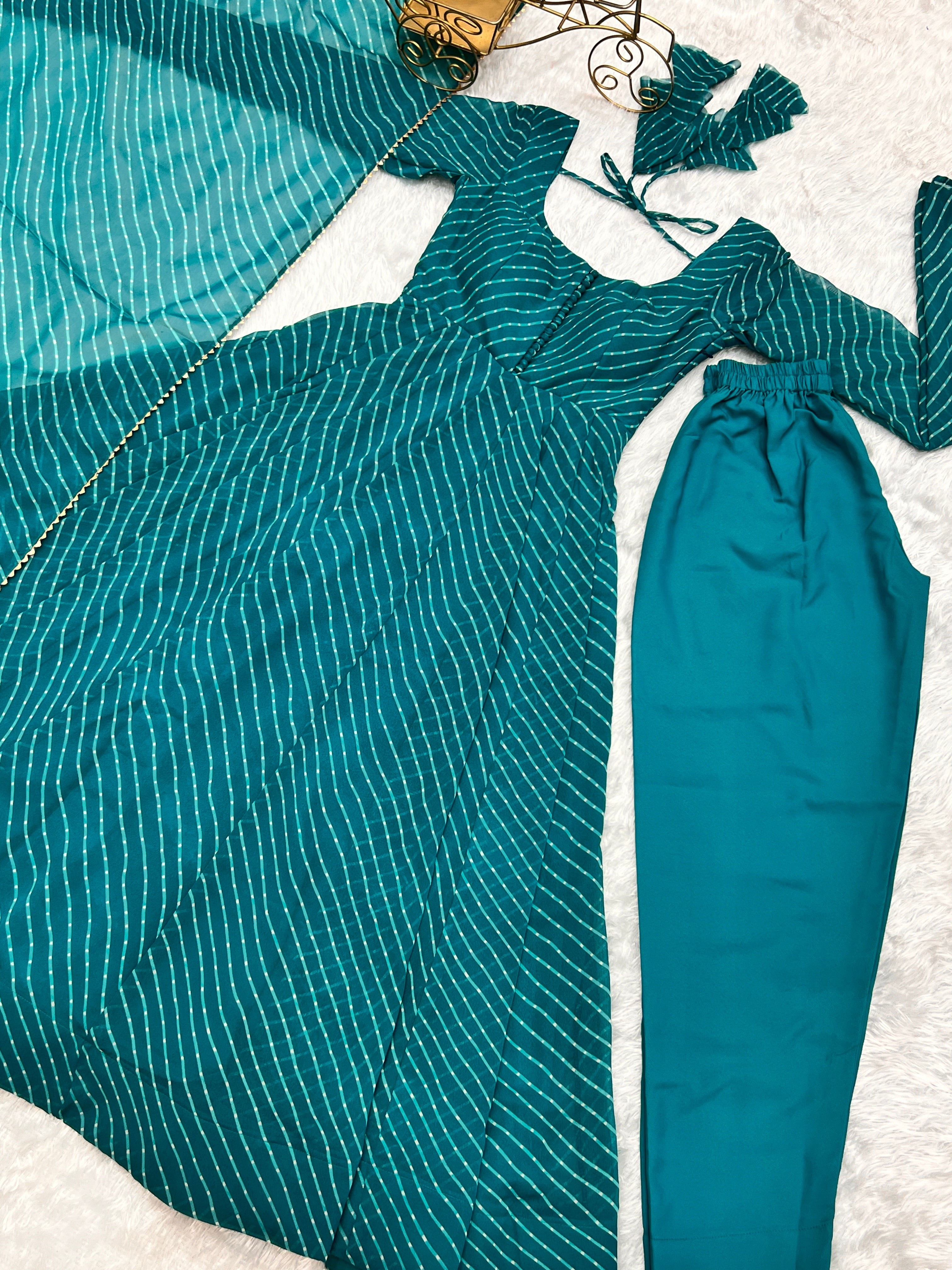 Party Wear Beautiful Gown Pent And Dupatta With Laheriya Print