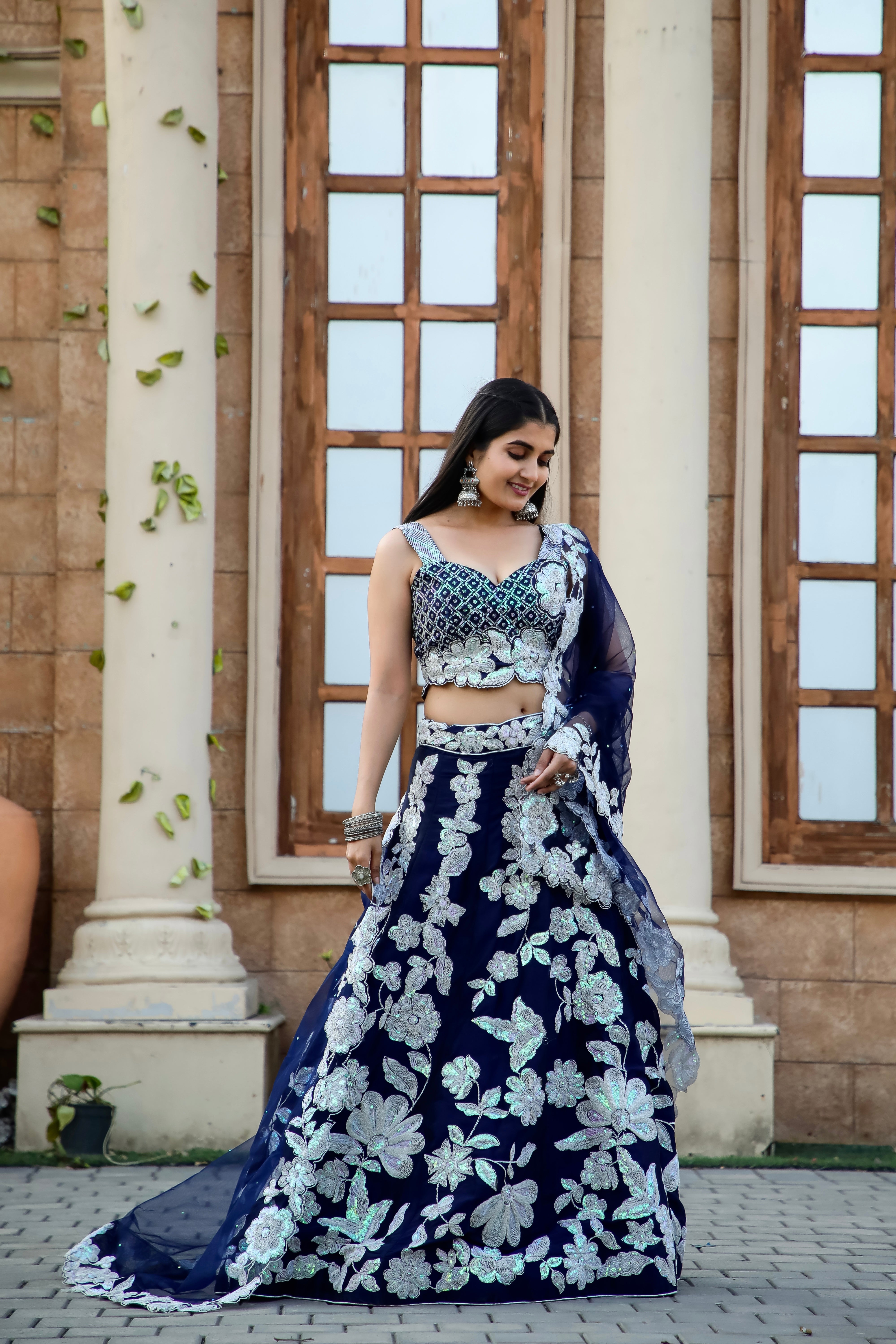 Party Wear Lehenga Choli With Rainbow Sequence & Dori Work