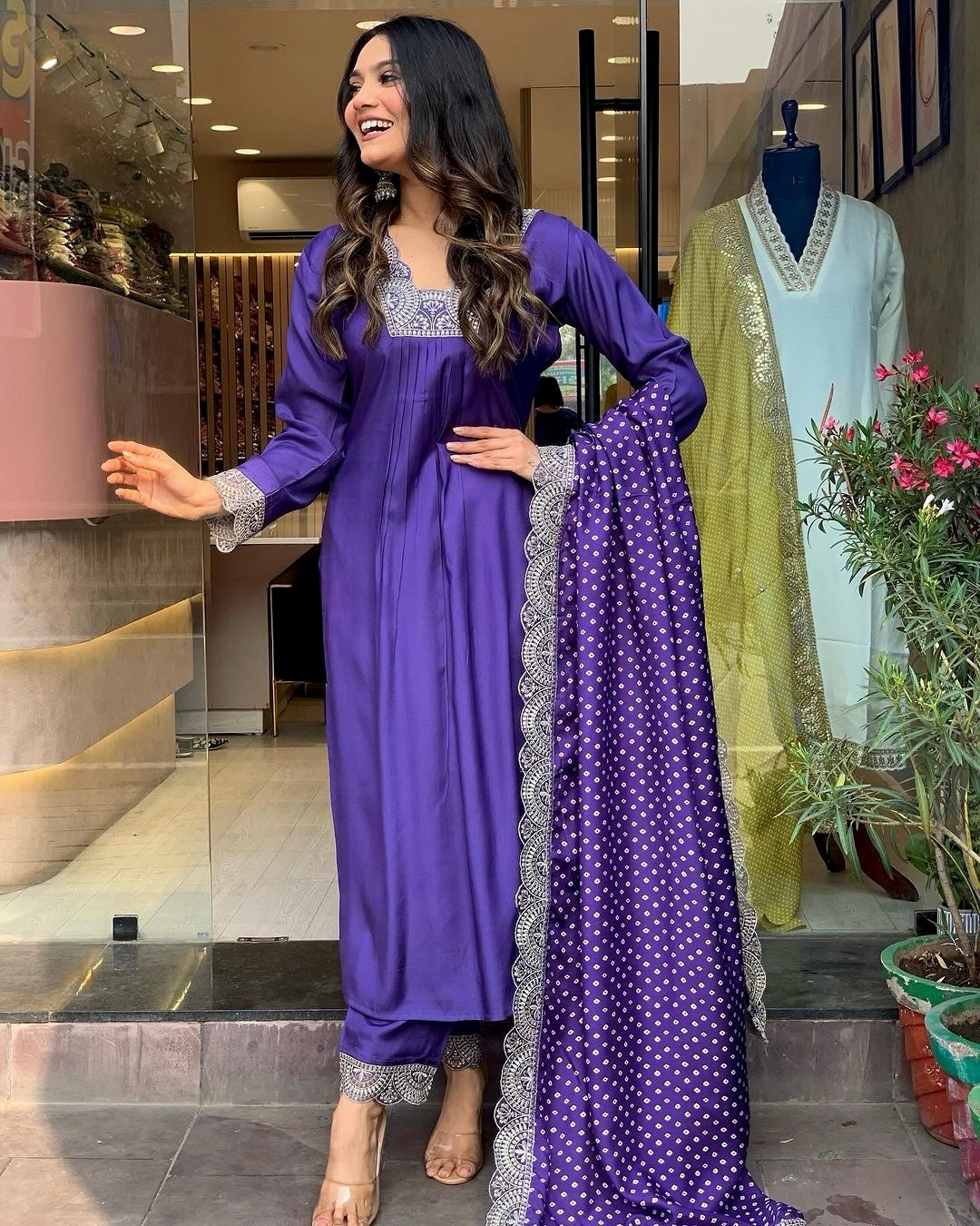 Beautiful Party Wear Look Heavy Modal Silk Top Bottom & Dupatta Set
