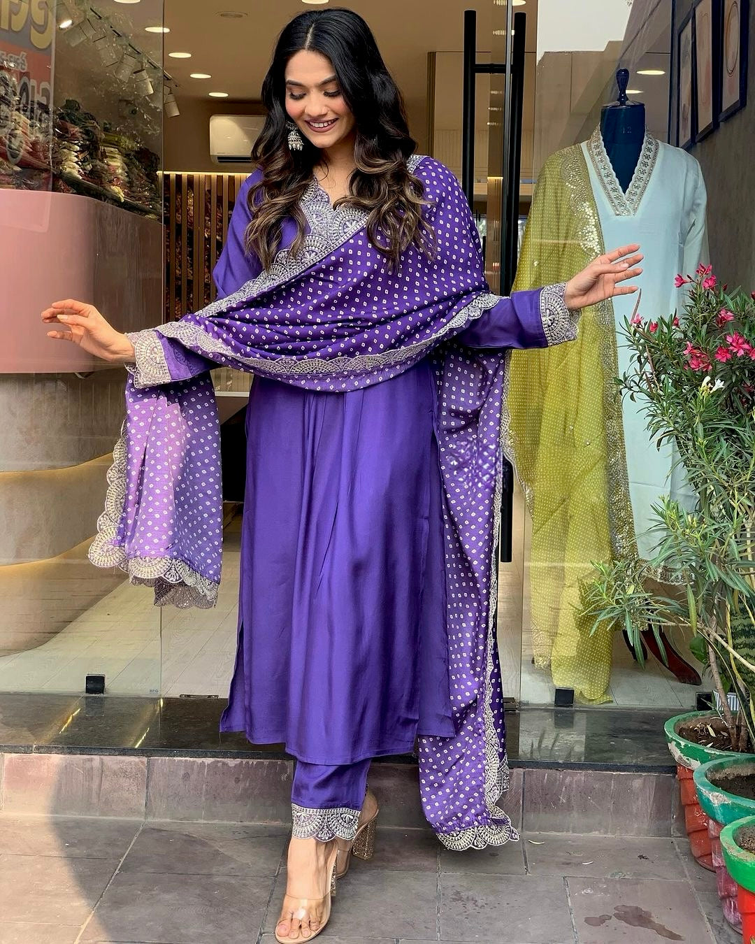 Beautiful Party Wear Look Heavy Modal Silk Top Bottom & Dupatta Set