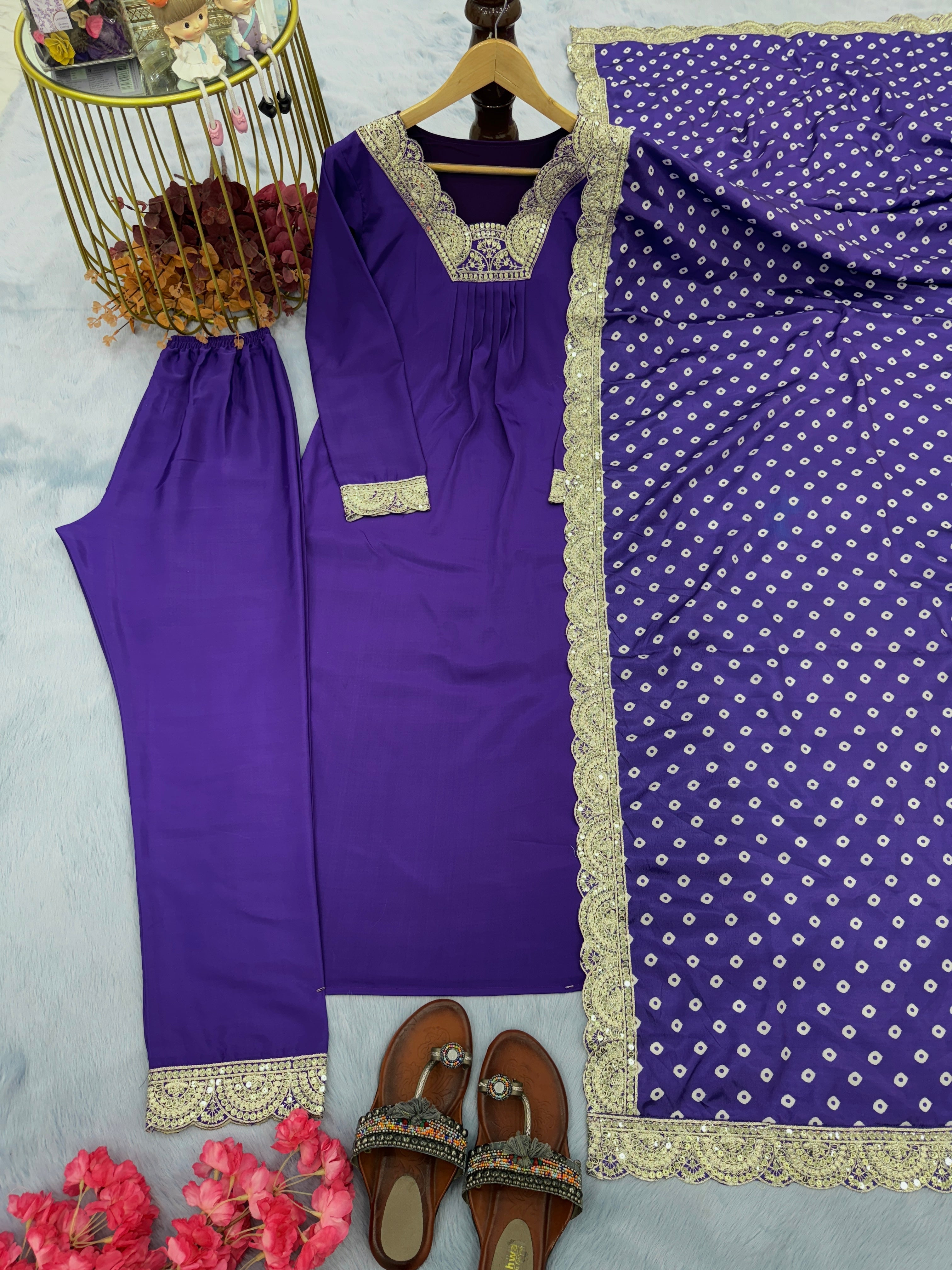 Beautiful Party Wear Look Heavy Modal Silk Top Bottom & Dupatta Set