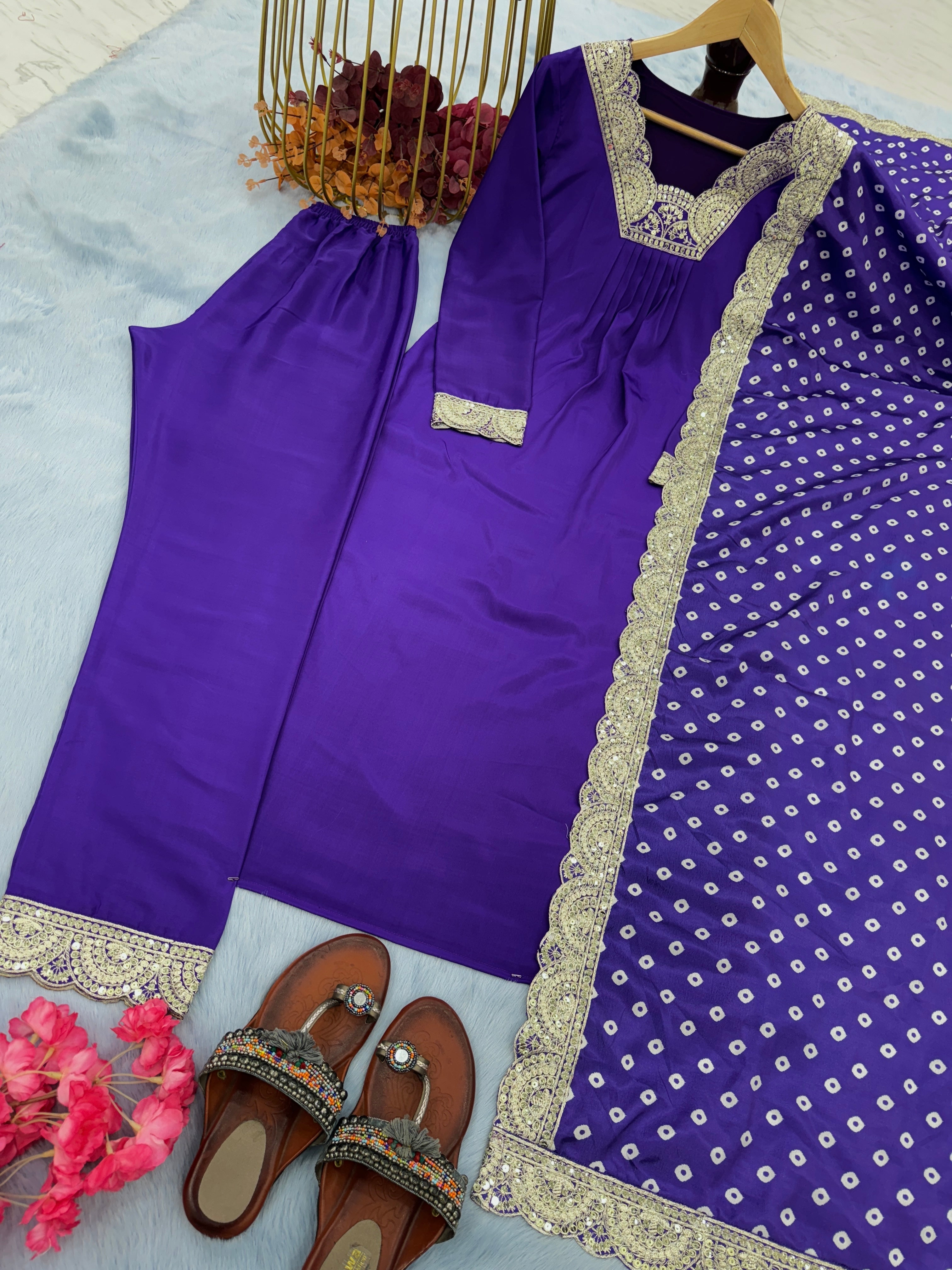 Beautiful Party Wear Look Heavy Modal Silk Top Bottom & Dupatta Set