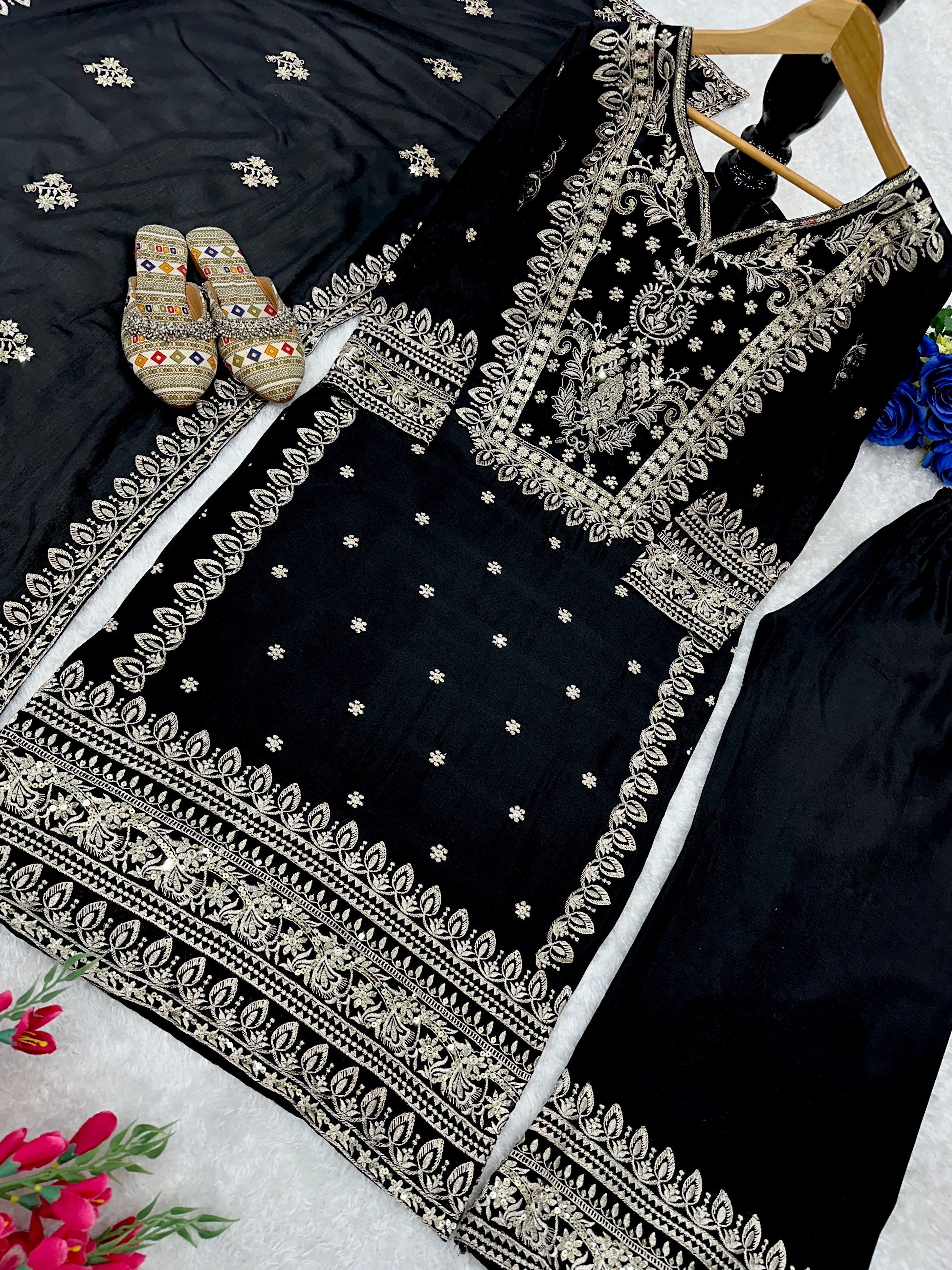 Party Wear Designer Top Bottom And Dupatta With Embroidery Work