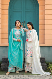 Designer Party Wear Look Pure Chinon Silk Top Plazzo & Dupatta Set