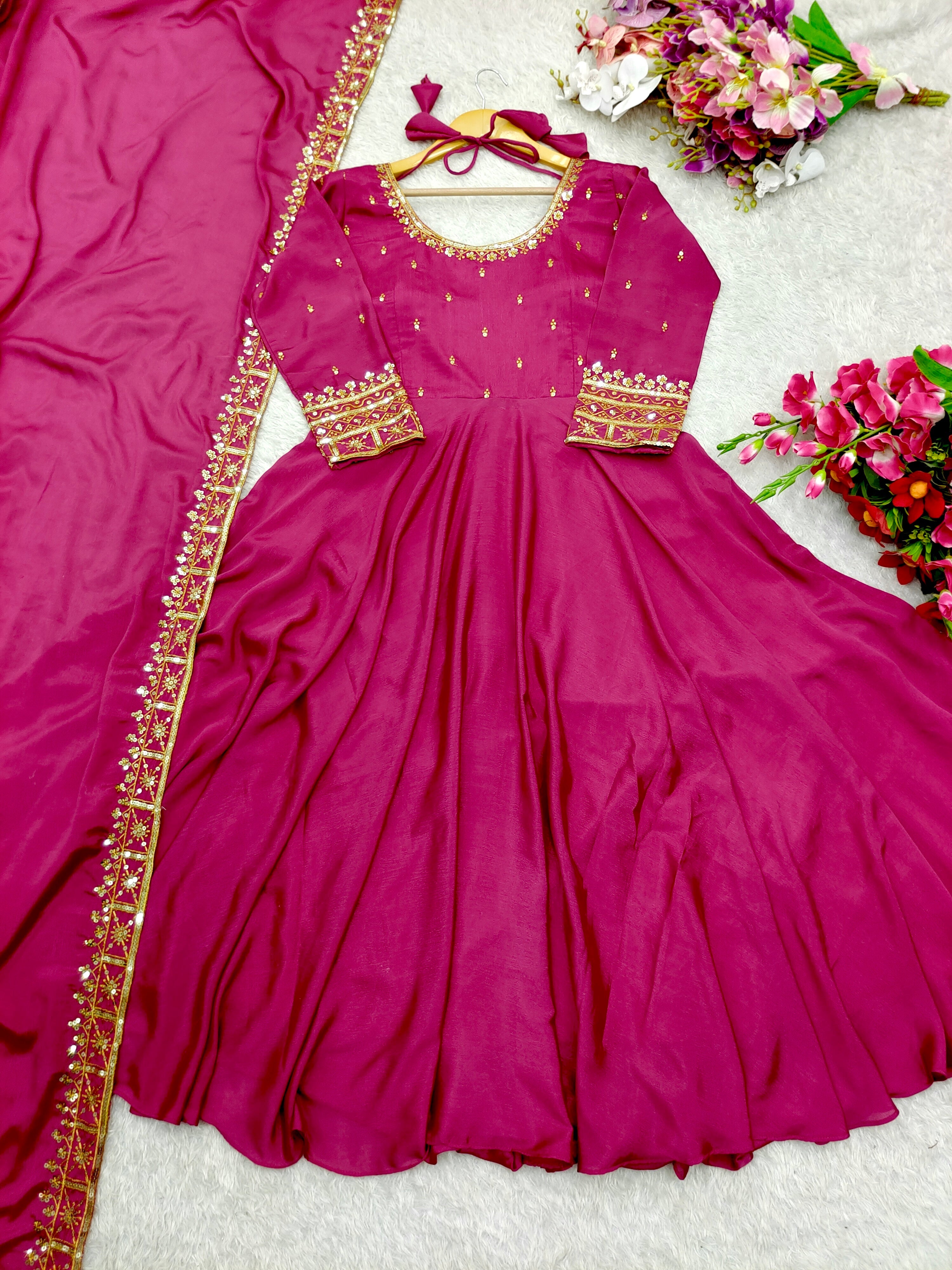 Beautiful Party Wear Gown Pent And Fancy Dupatta