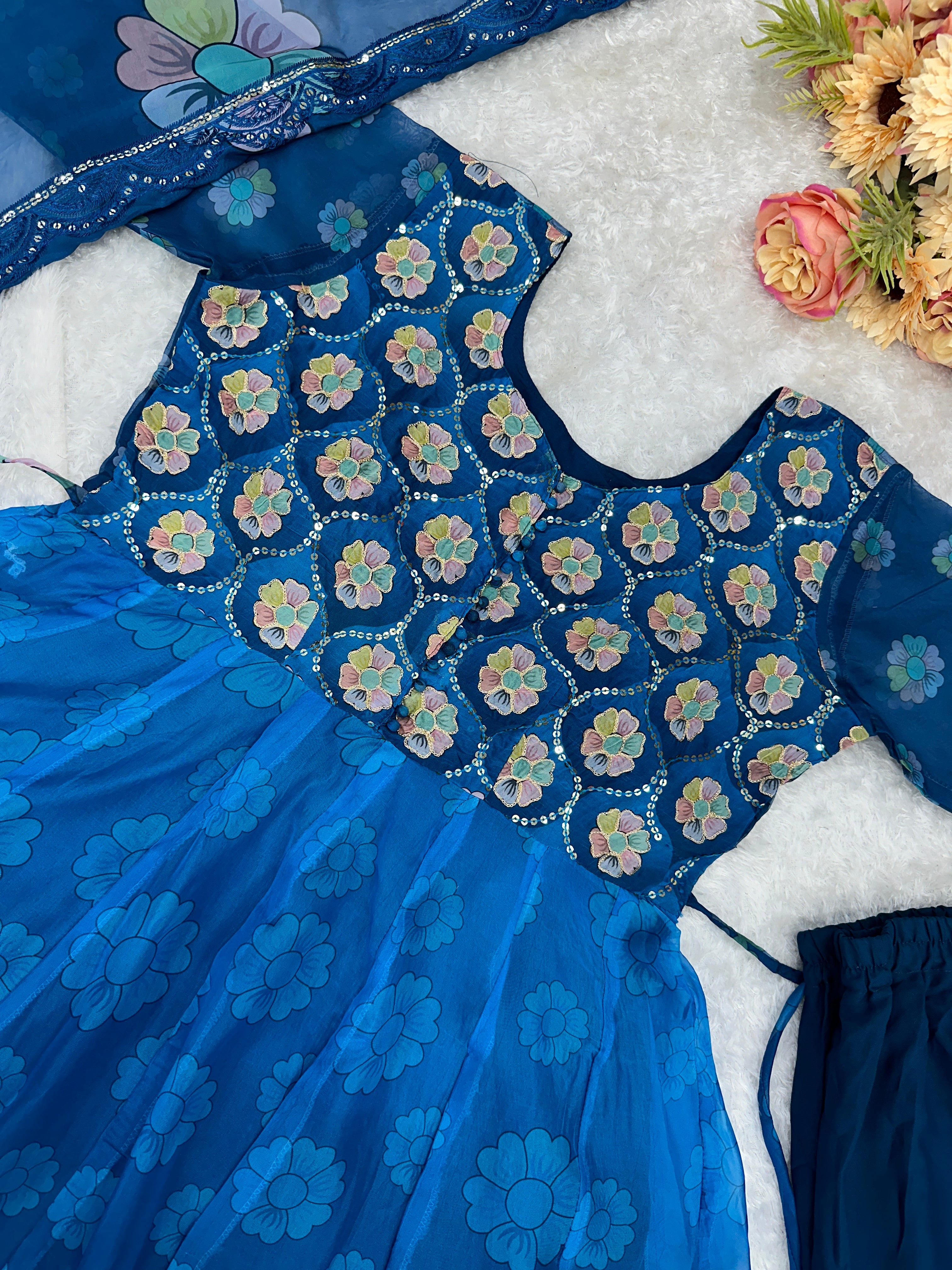 Party Wear Designer Gown Pent And Dupatta With Digital Work