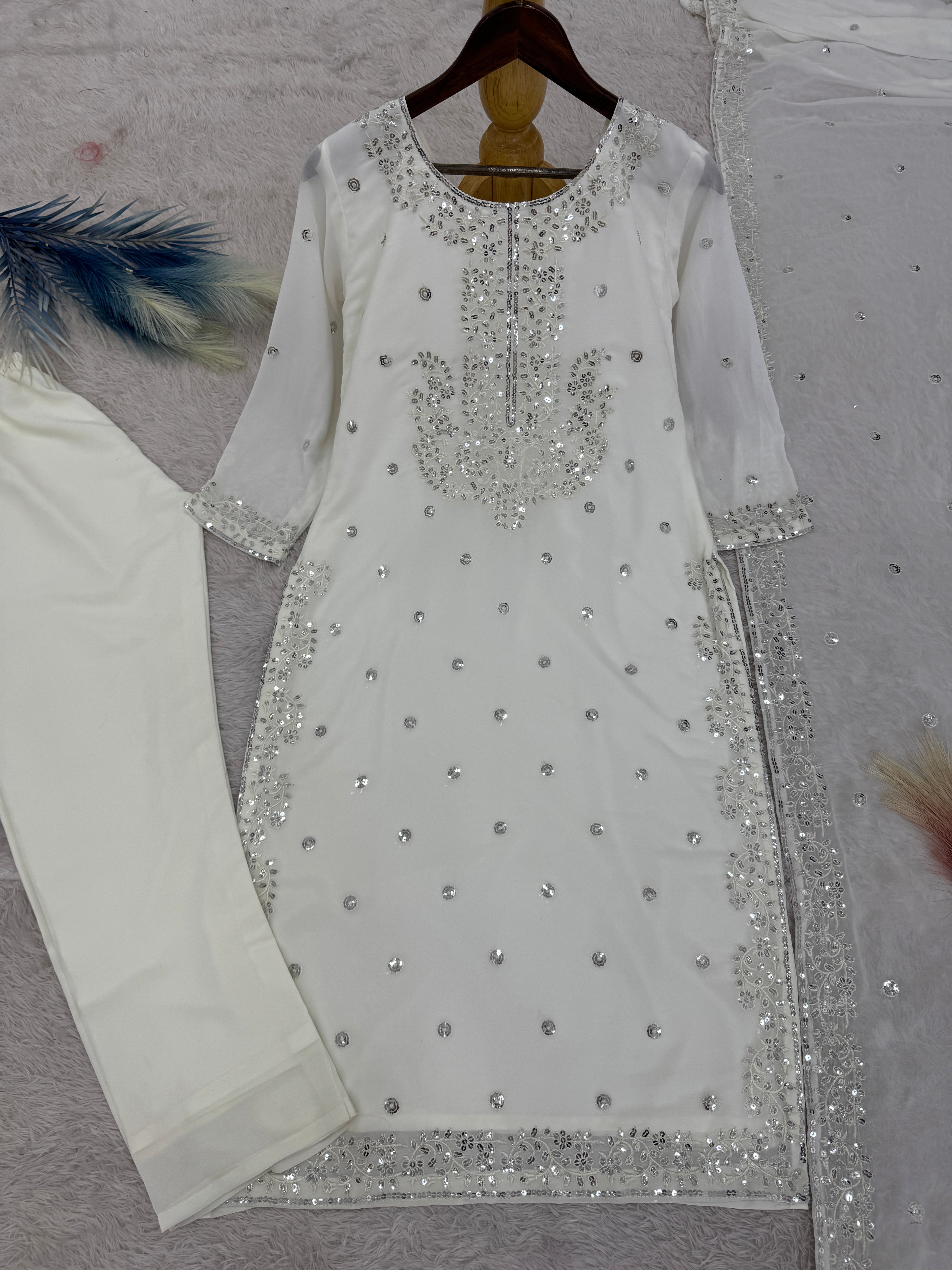 Designer Top-Bottom And Dupatta With Embroidery And Sequence Work