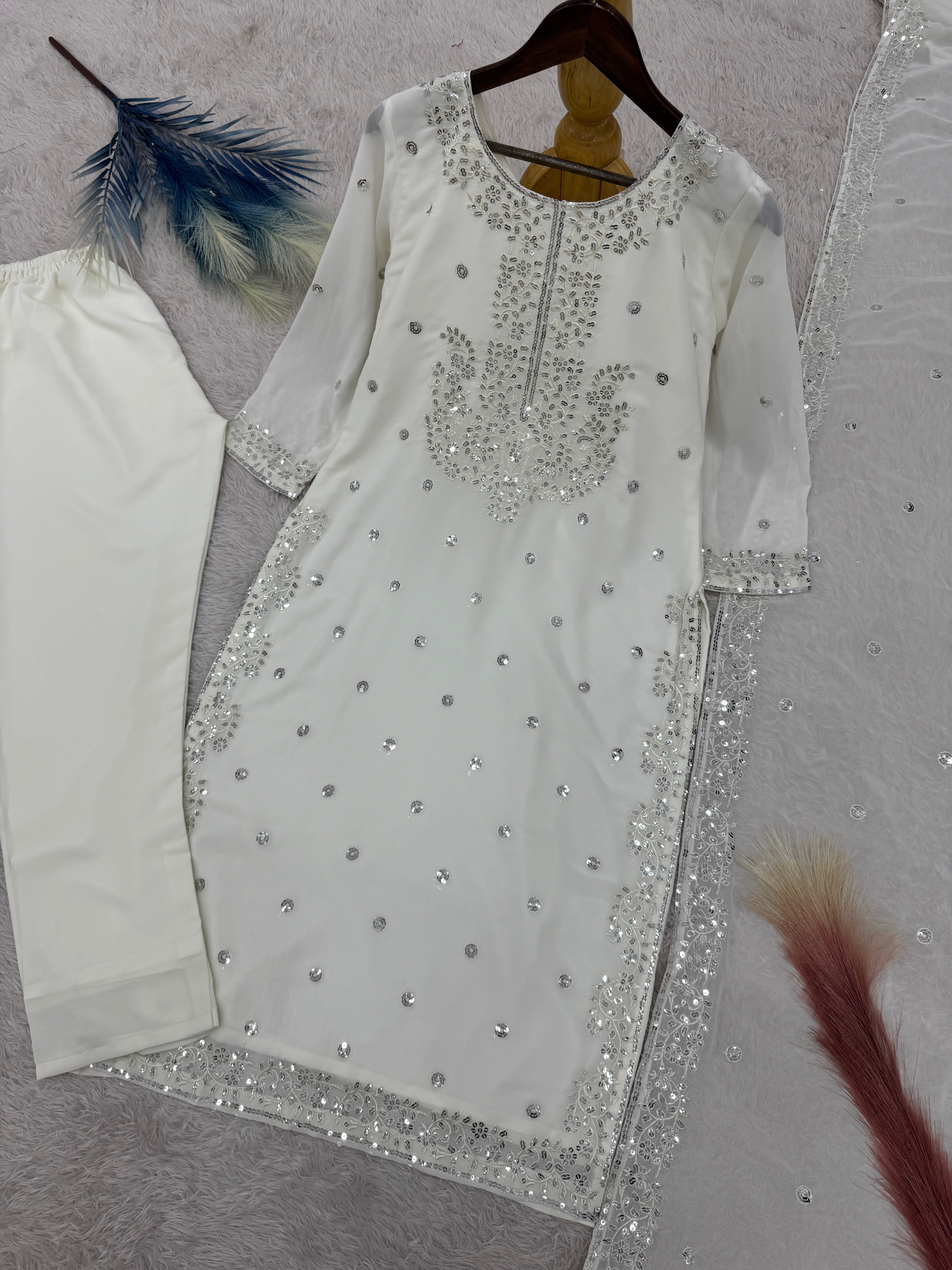 Designer Top-Bottom And Dupatta With Embroidery And Sequence Work