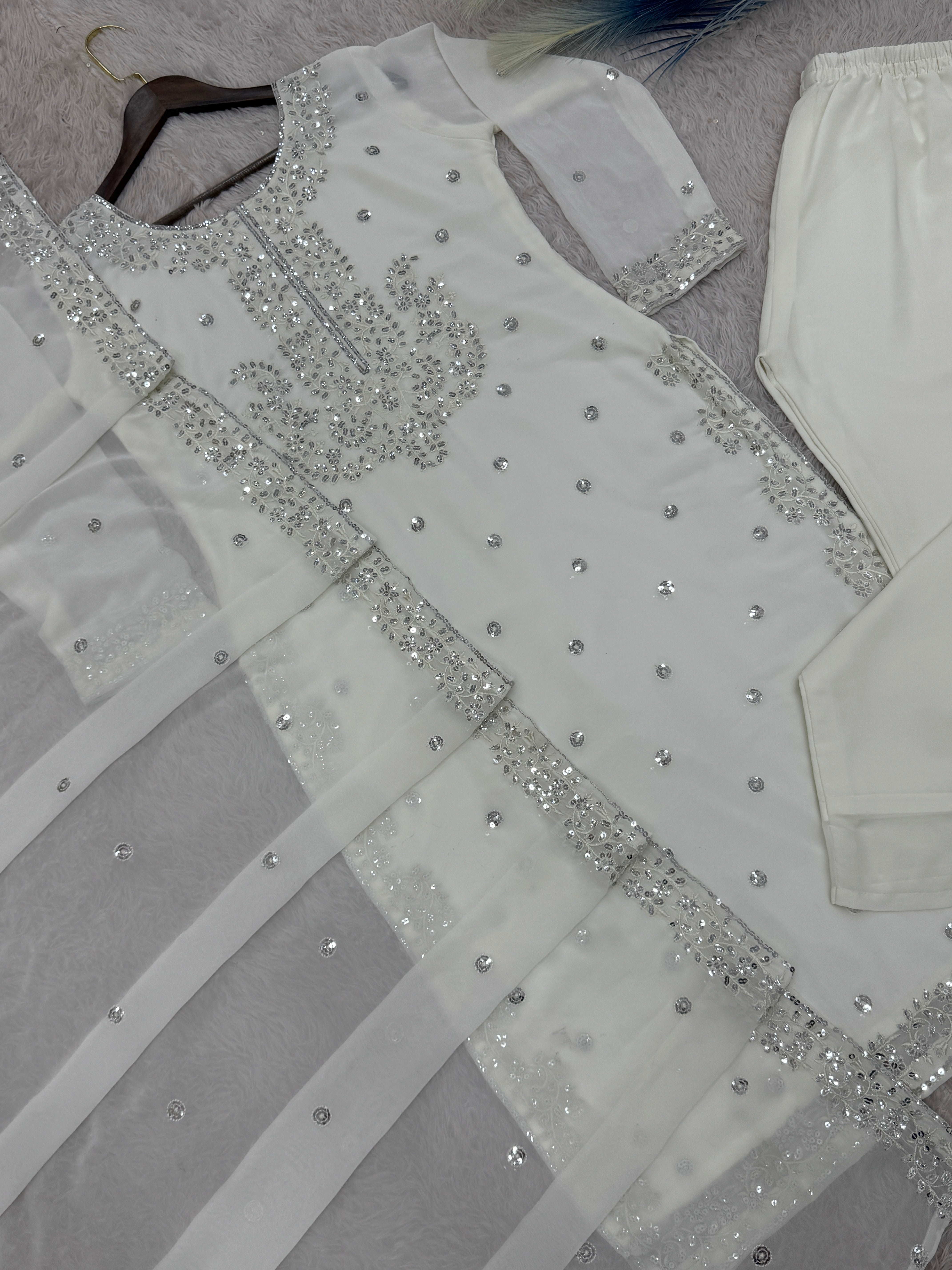 Designer Top-Bottom And Dupatta With Embroidery And Sequence Work