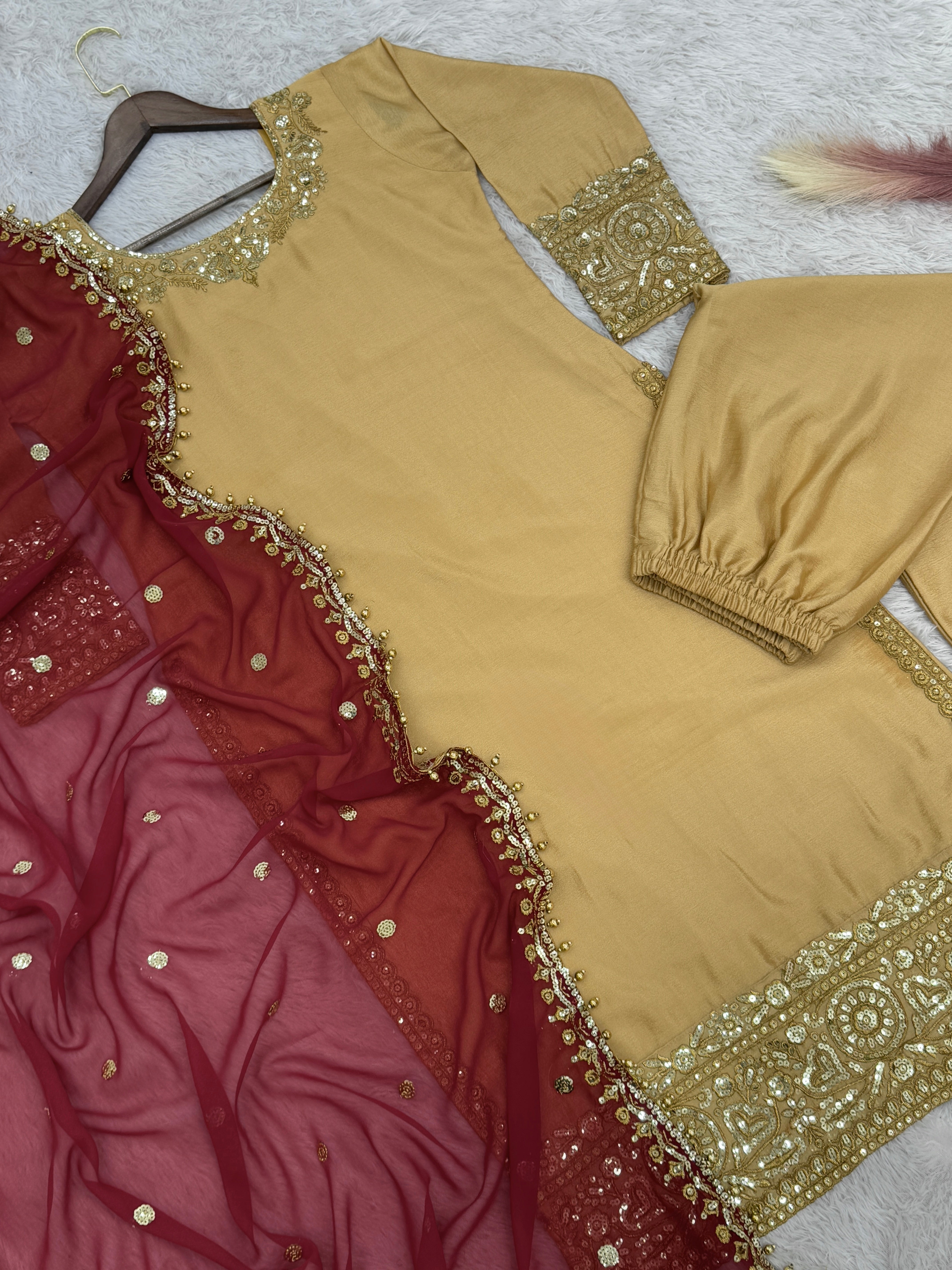 Fancy Top - Plazzo With Dupatta With Embroidery And Sequin Work