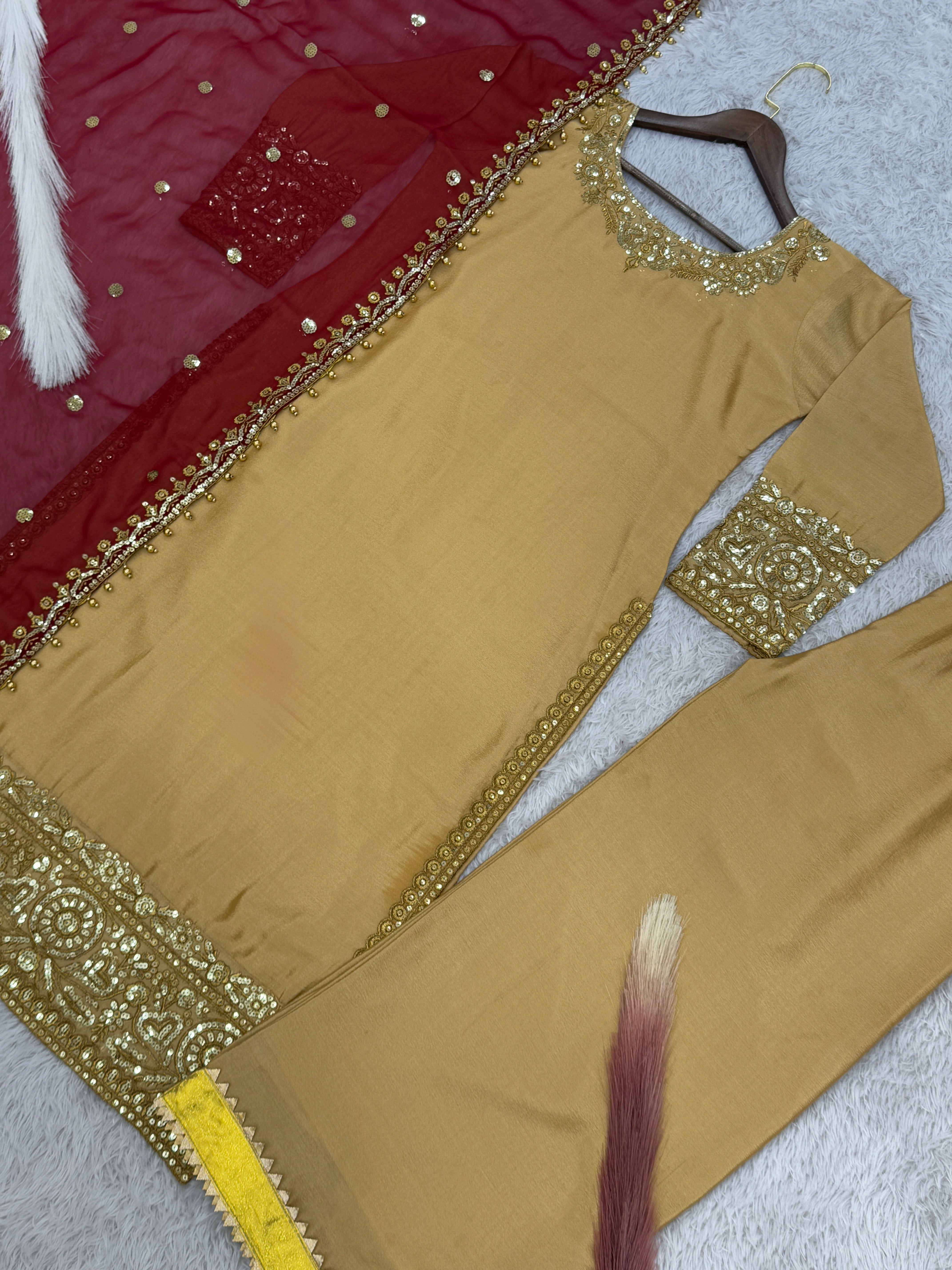 Fancy Top - Plazzo With Dupatta With Embroidery And Sequin Work
