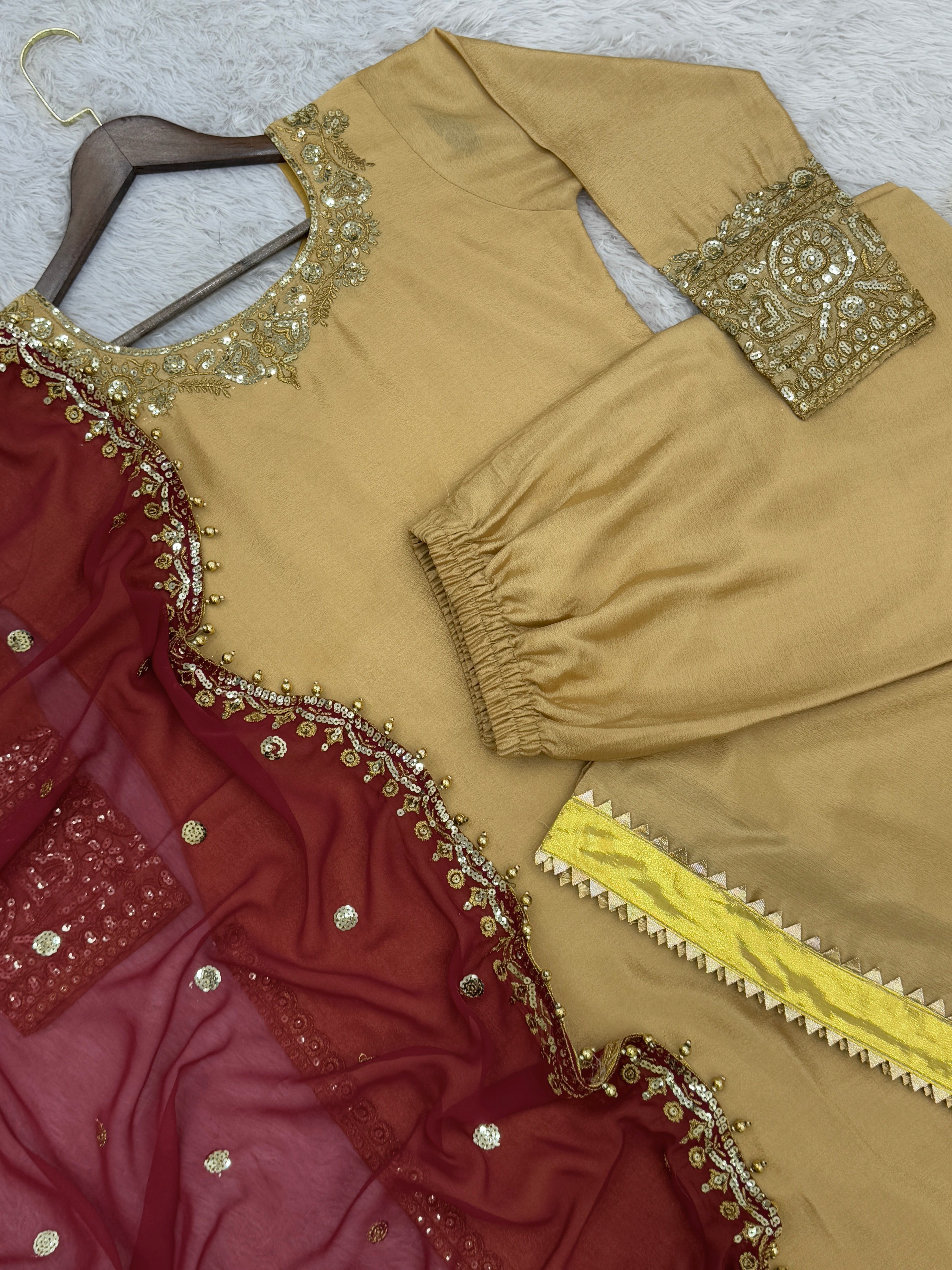 Fancy Top - Plazzo With Dupatta With Embroidery And Sequin Work