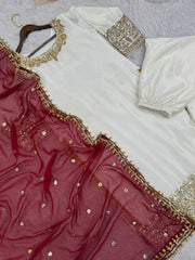 Fancy Top - Plazzo With Dupatta With Embroidery And Sequin Work