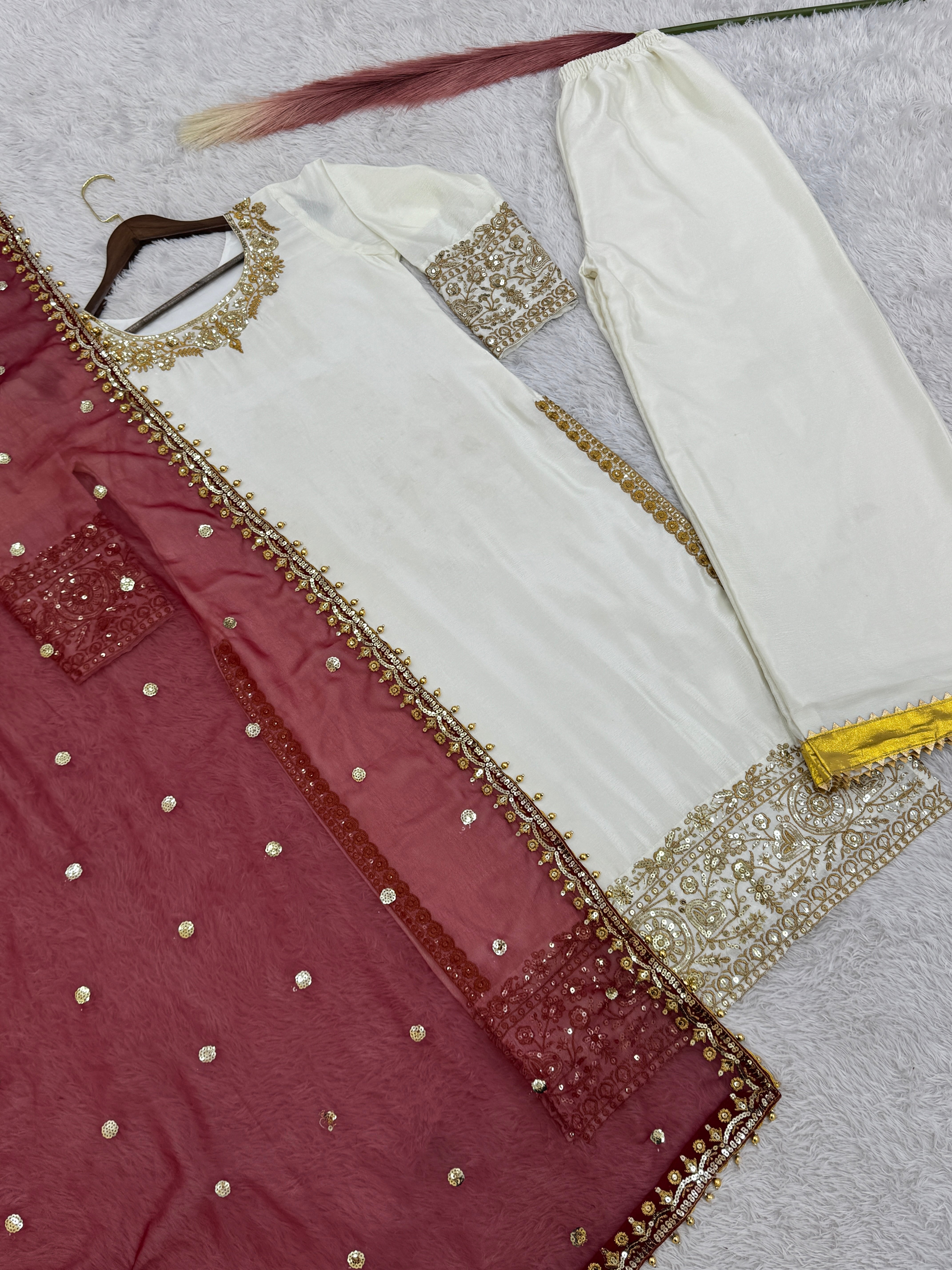Fancy Top - Plazzo With Dupatta With Embroidery And Sequin Work