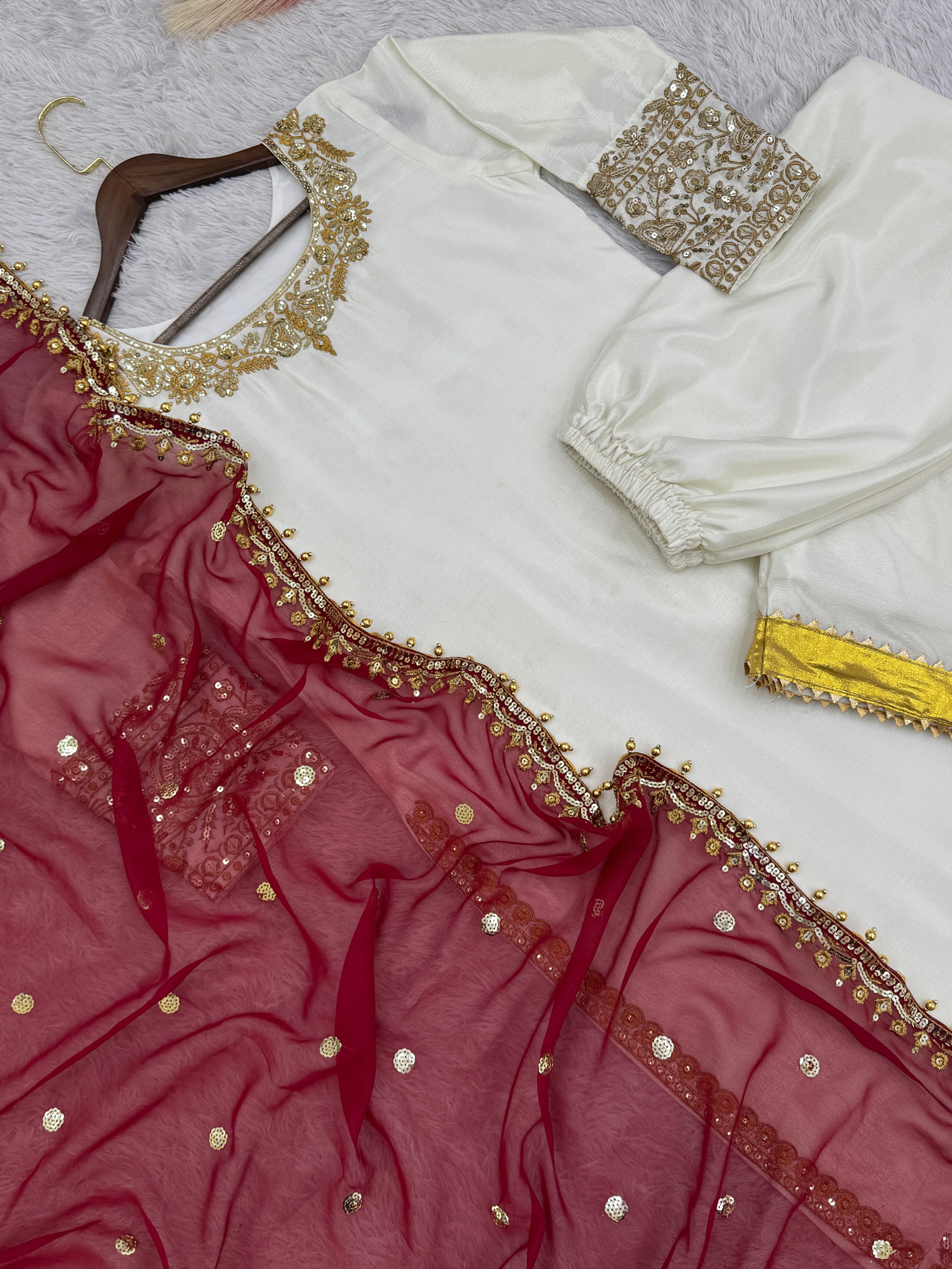 Fancy Top - Plazzo With Dupatta With Embroidery And Sequin Work