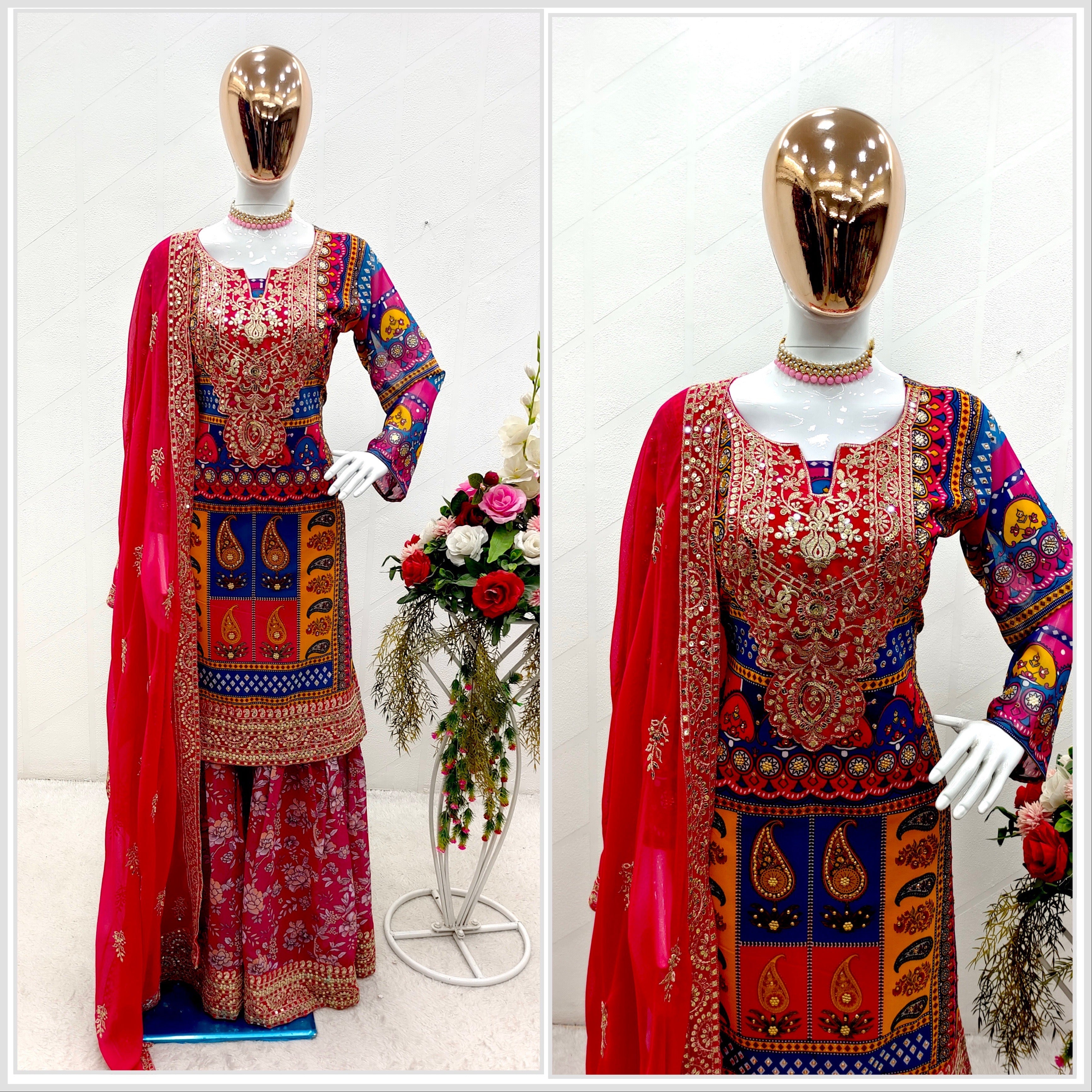 Designer Party Wear Top-Sarara With Dupatta