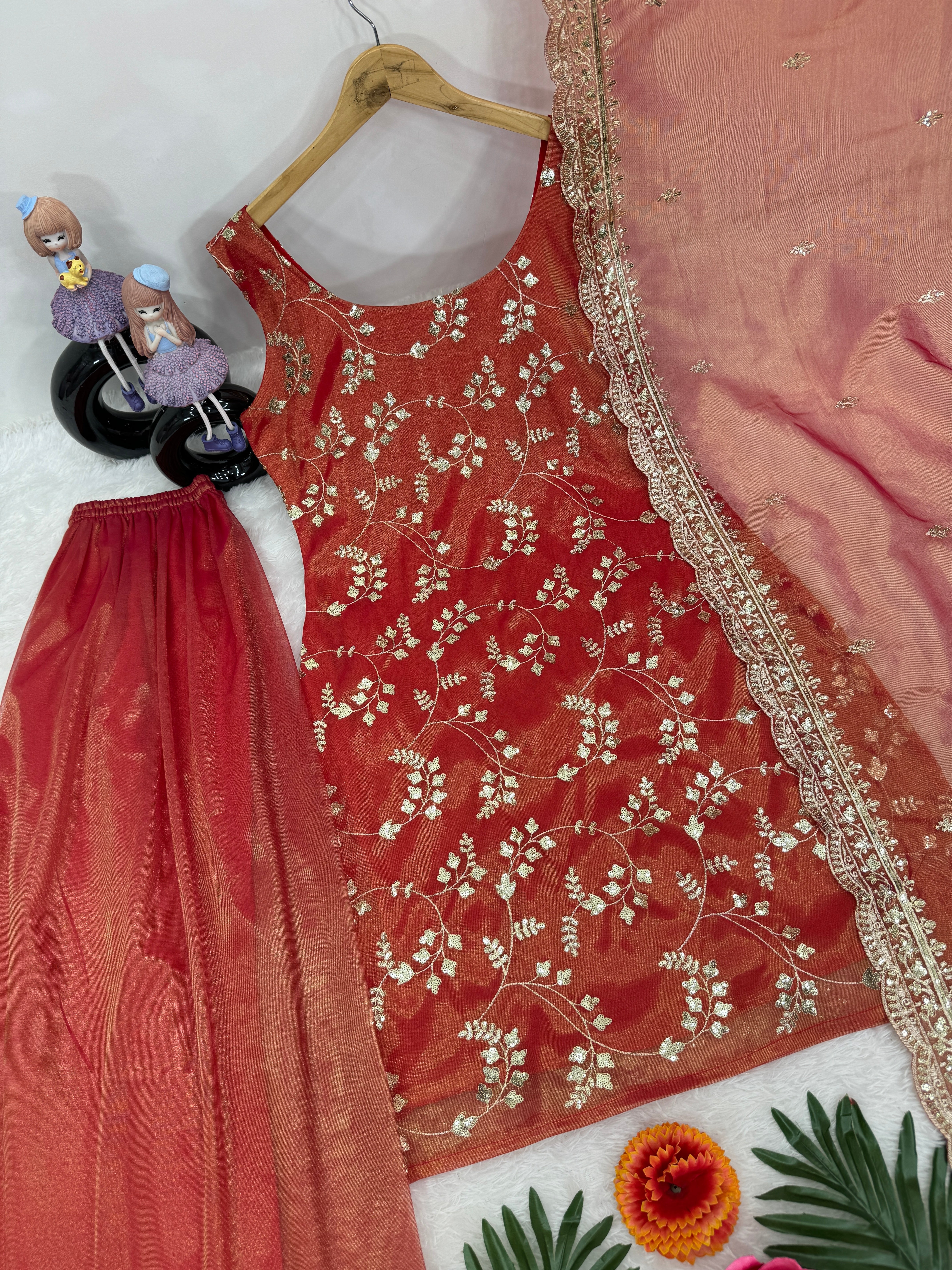 Beautiful Top Pent And Dupatta With Embroidery Sequence Work