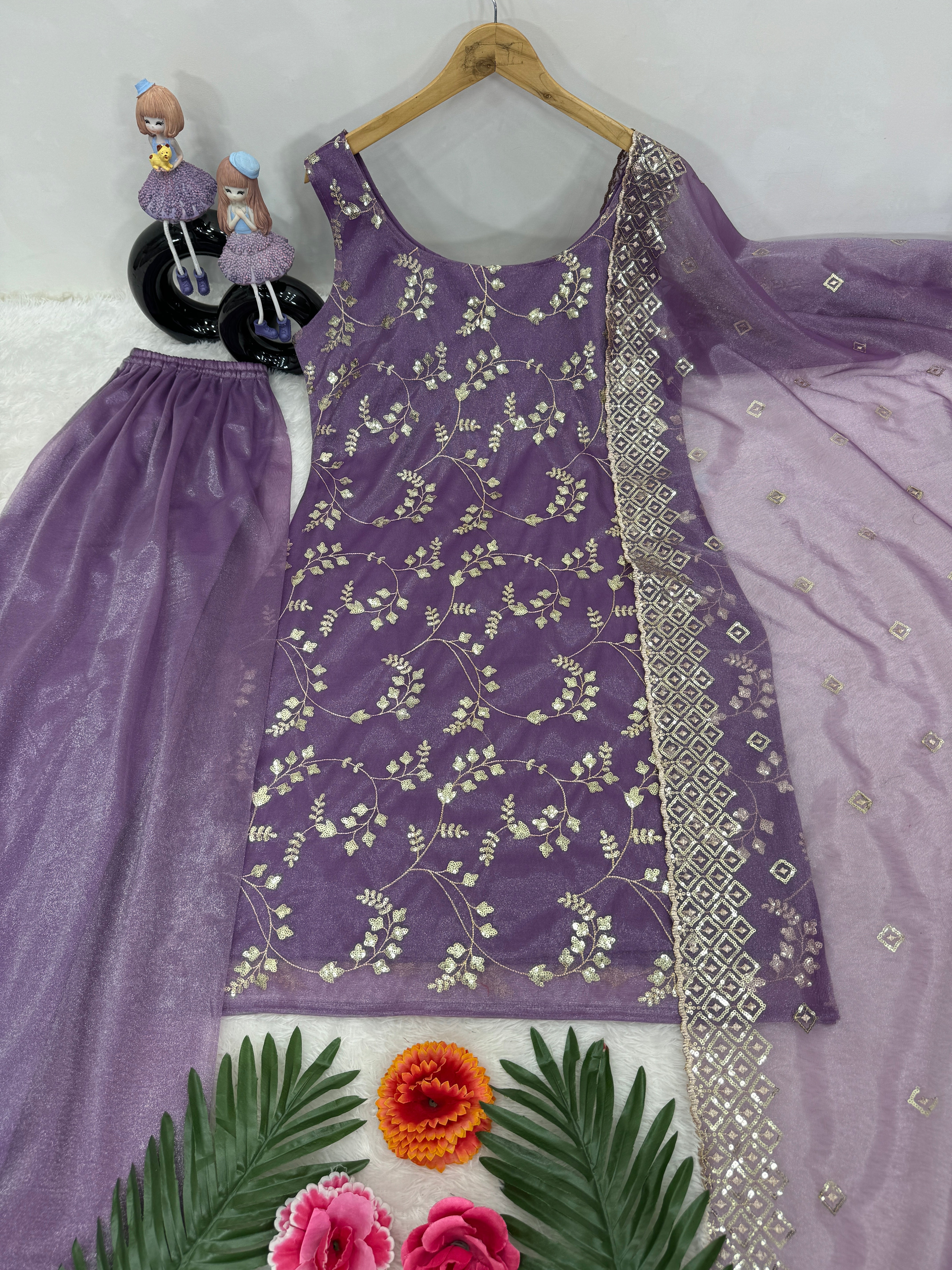 Beautiful Top Pent And Dupatta With Embroidery Sequence Work