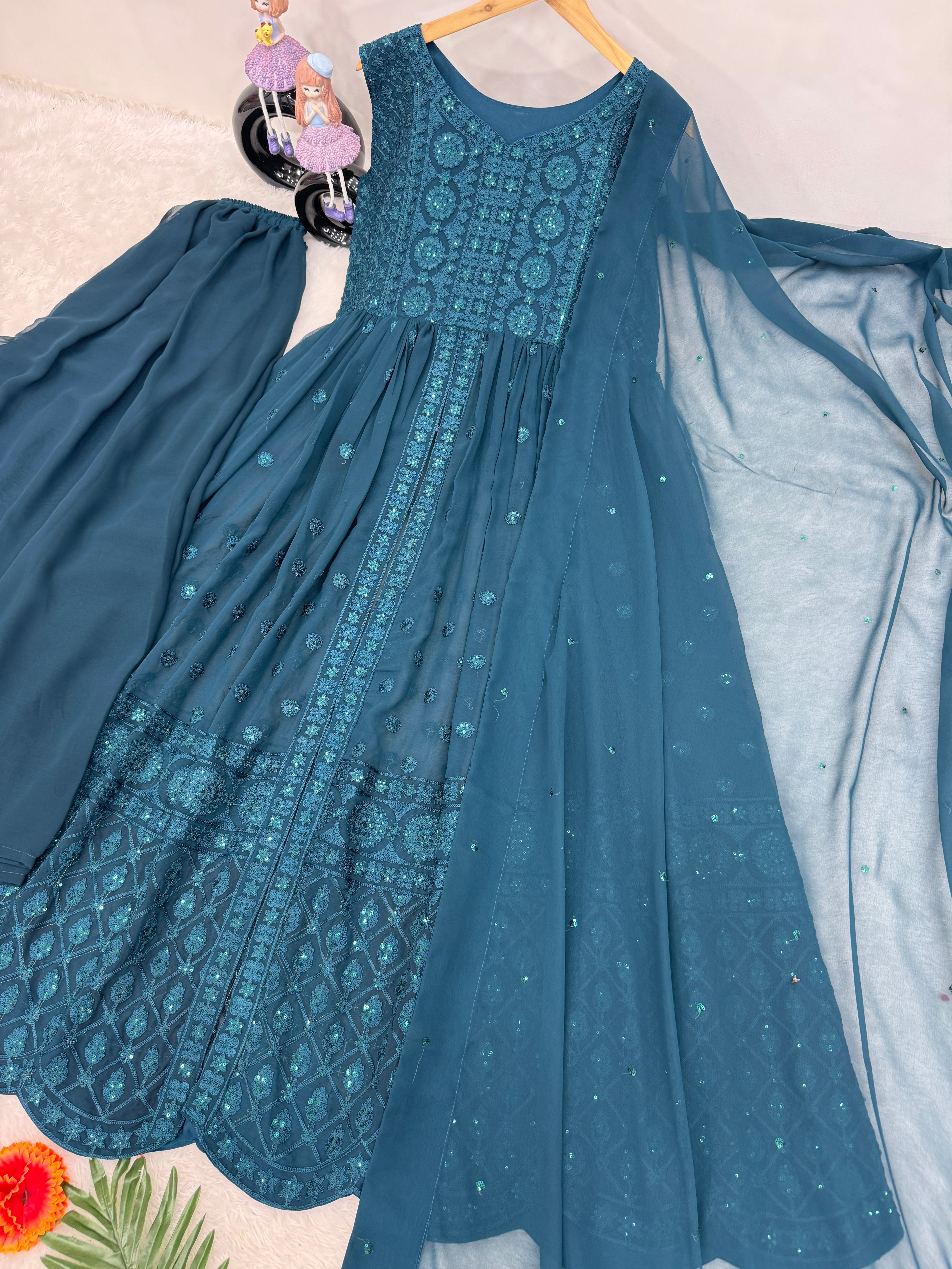 Designer Top Plazzo And Dupatta With Sequence Work