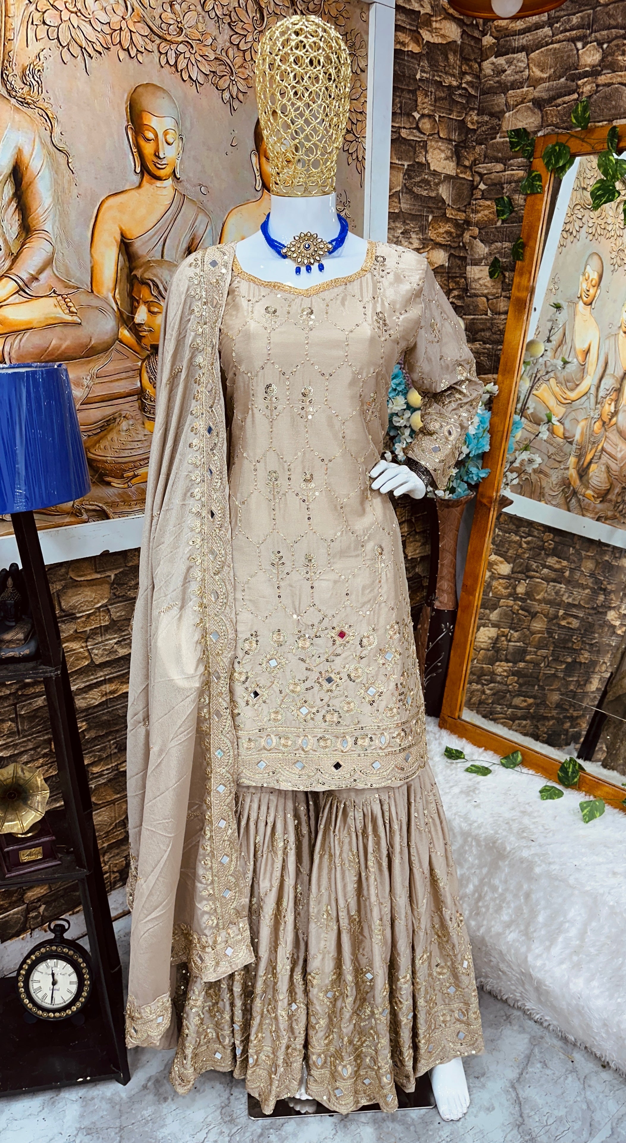 Designer Party Wear Top Plazzo And Dupatta With Real Mirror Work