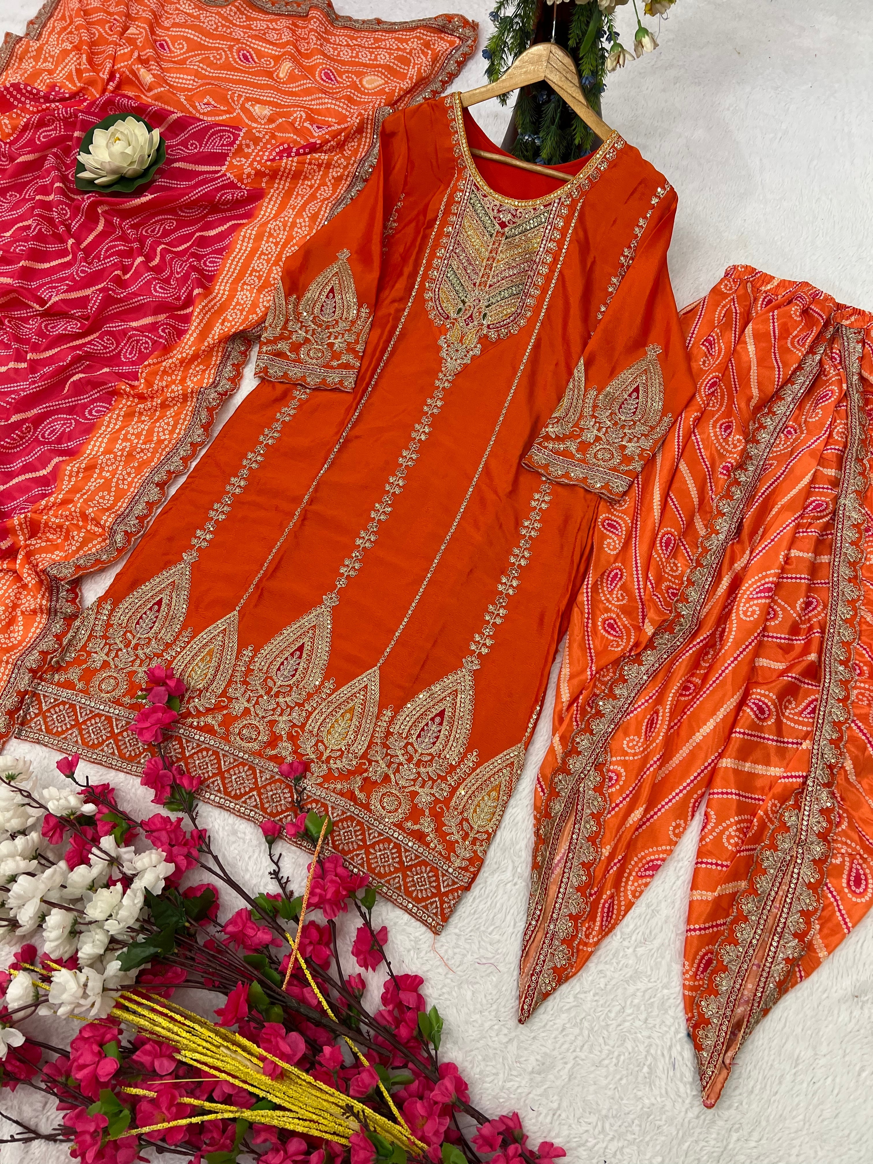 Party Wear Designer Suit Set With Embroidery Work
