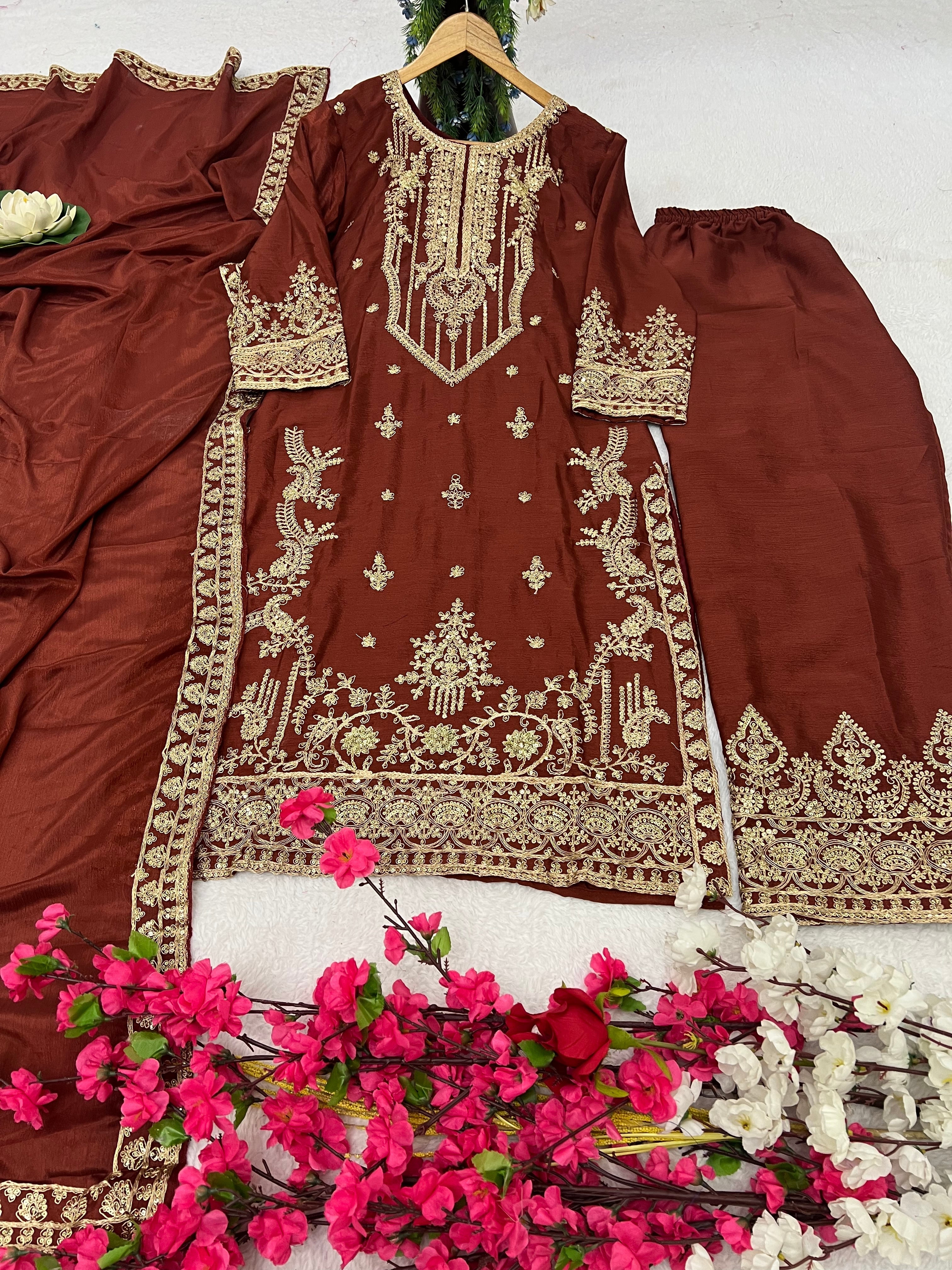 Party Wear Designer Top-Bottom And Dupatta