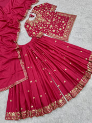 Beautiful Top-Plazzo And Dupatta  With Embroidery Sequence Work