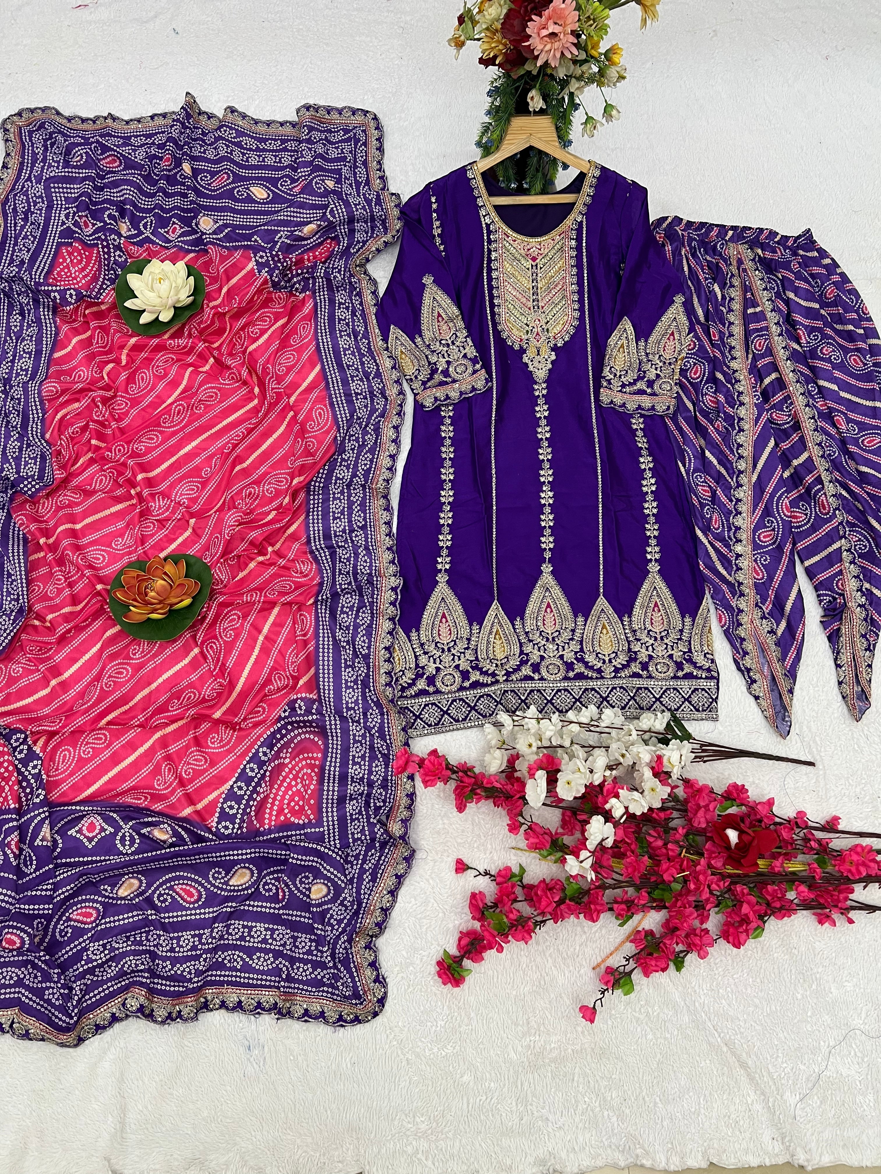 Party Wear Designer Suit Set With Embroidery Work