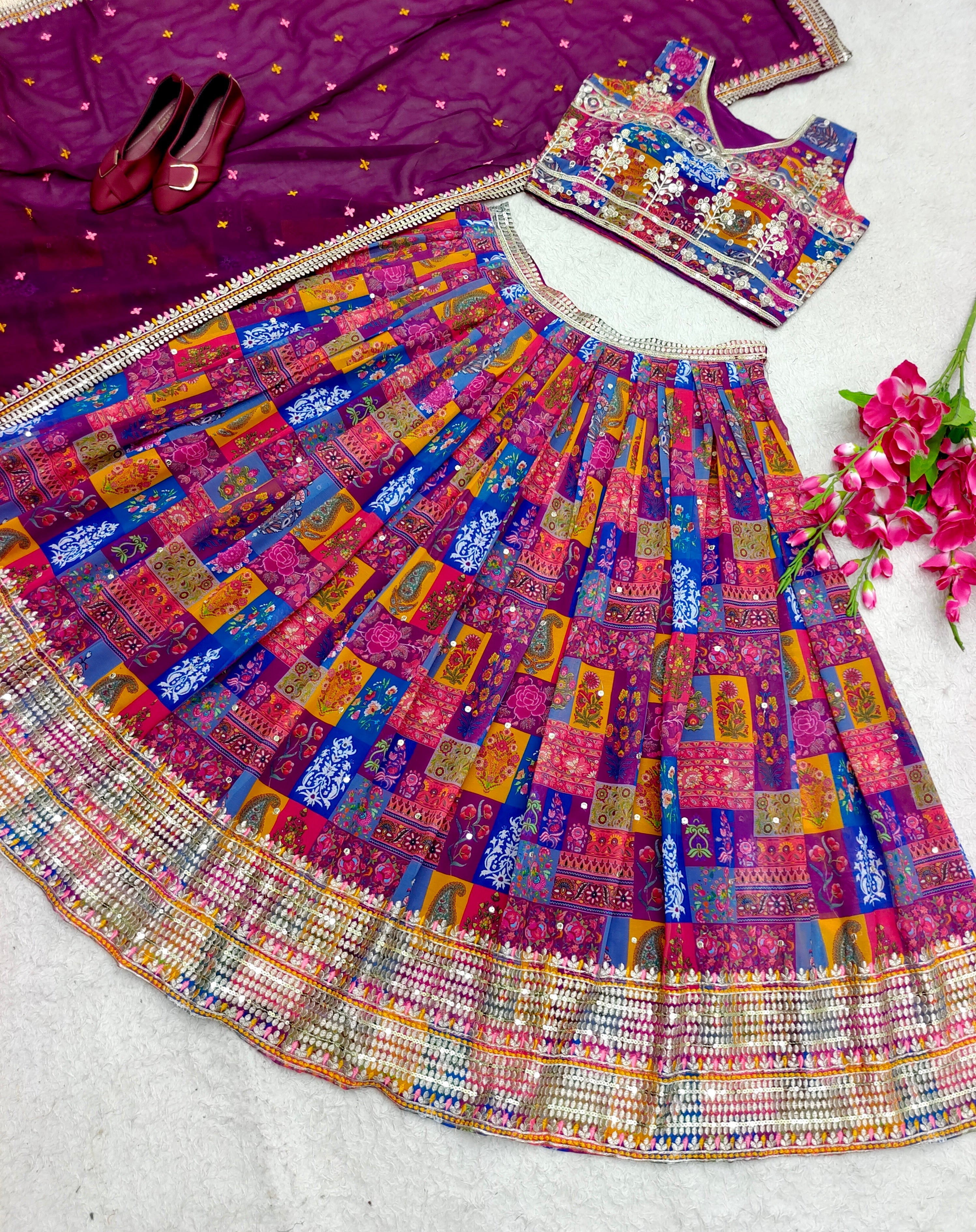 Designer Party Wear Lehenga Choli & Dupatta With Digital Print