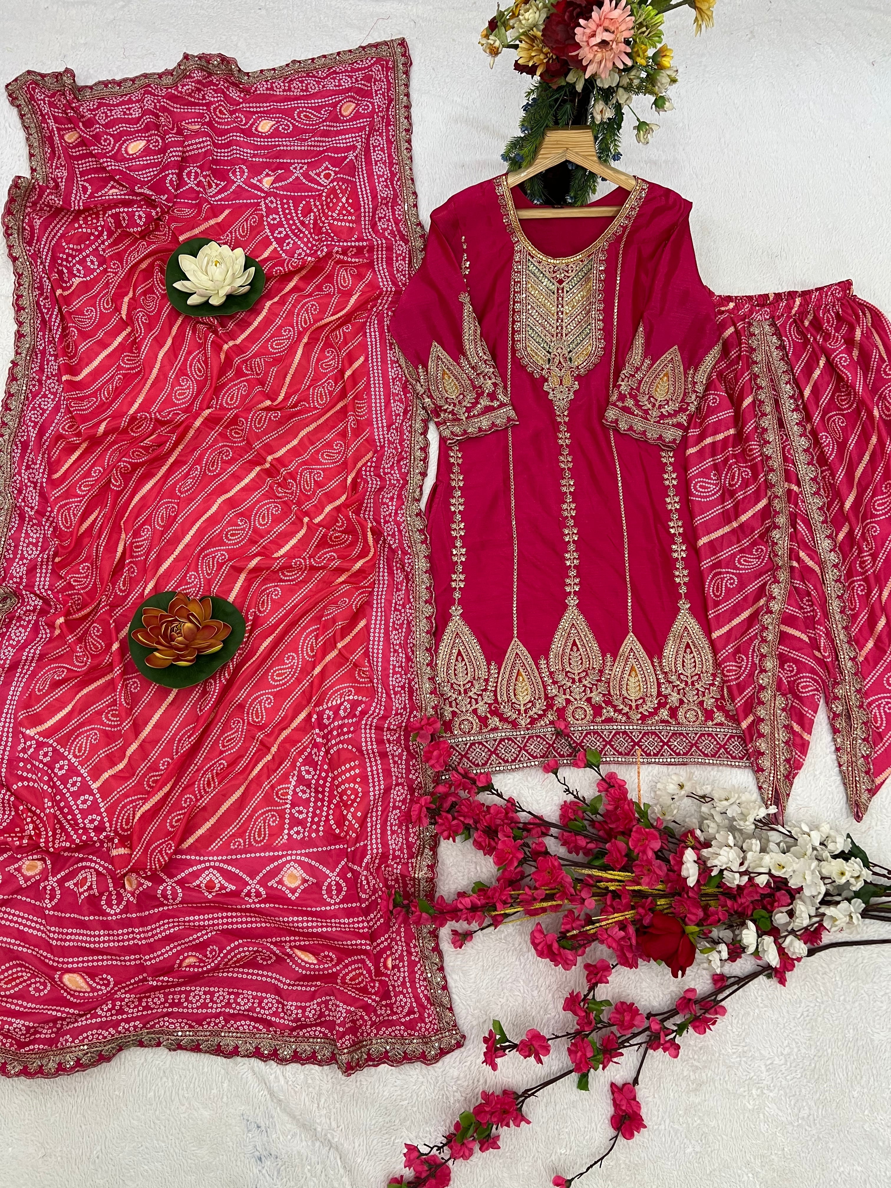 Party Wear Designer Suit Set With Embroidery Work