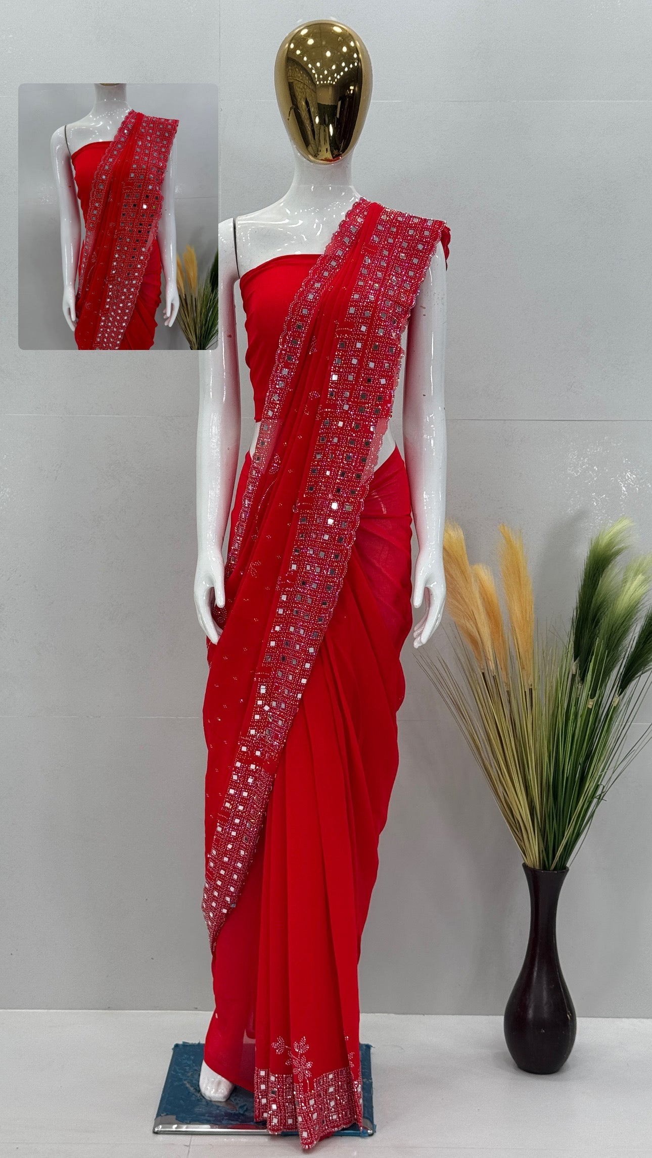 Party Wear Beautiful Saree With Real Mirror Work