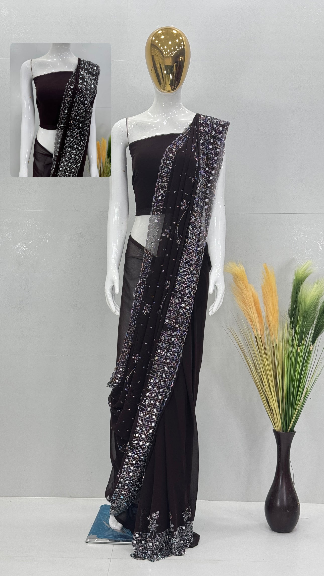 Party Wear Beautiful Saree With Real Mirror Work