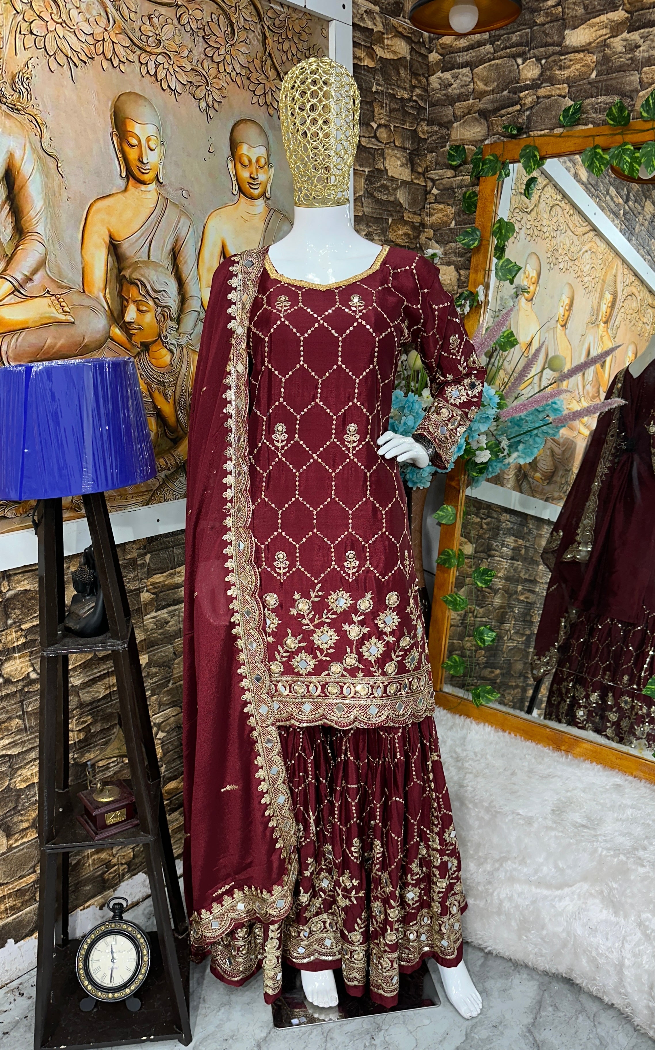 Designer Party Wear Top Plazzo And Dupatta With Real Mirror Work