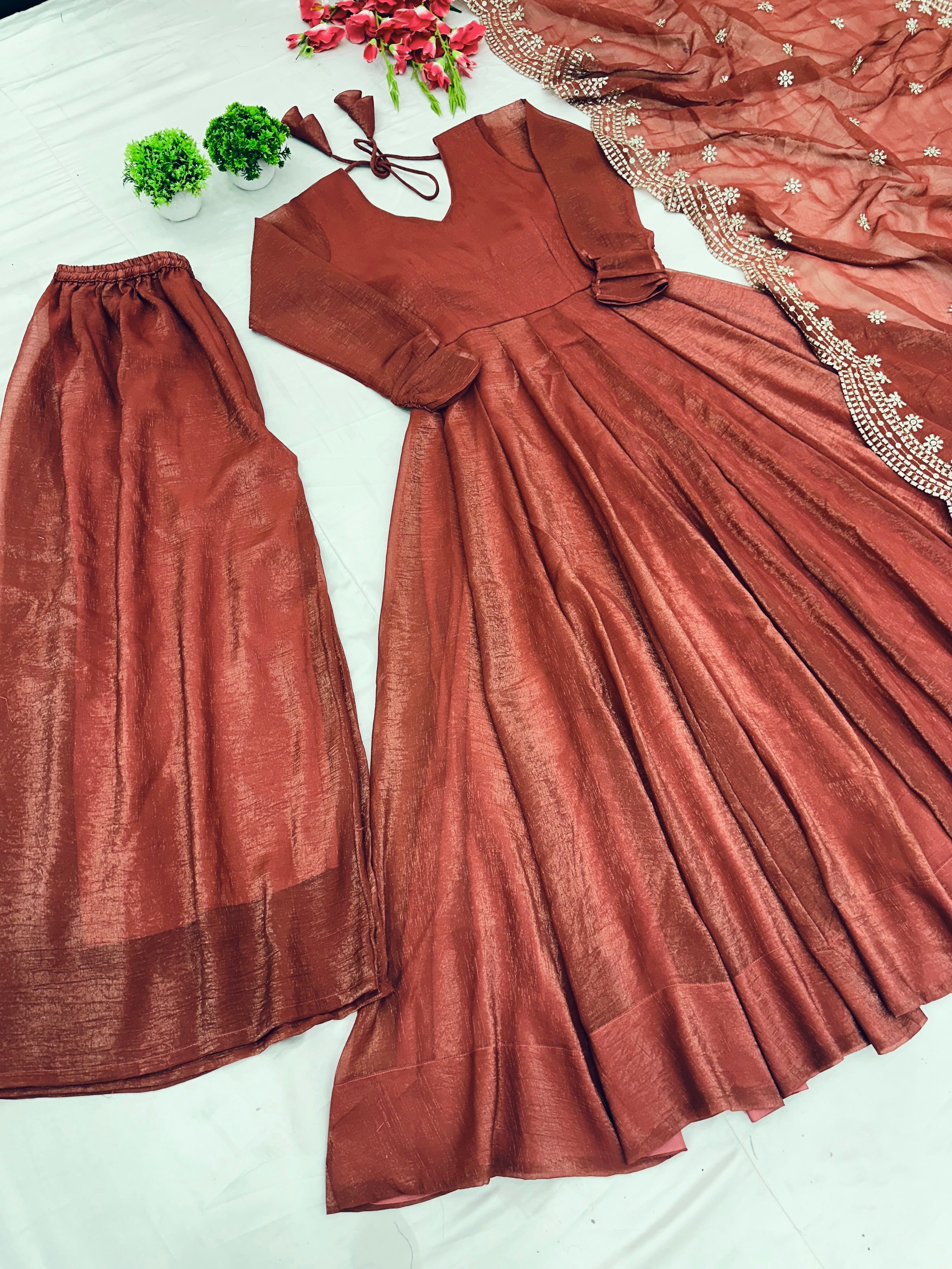 Designer Party Wear Look Gown-Dupatta With Heavy Embroidery Sequence Work