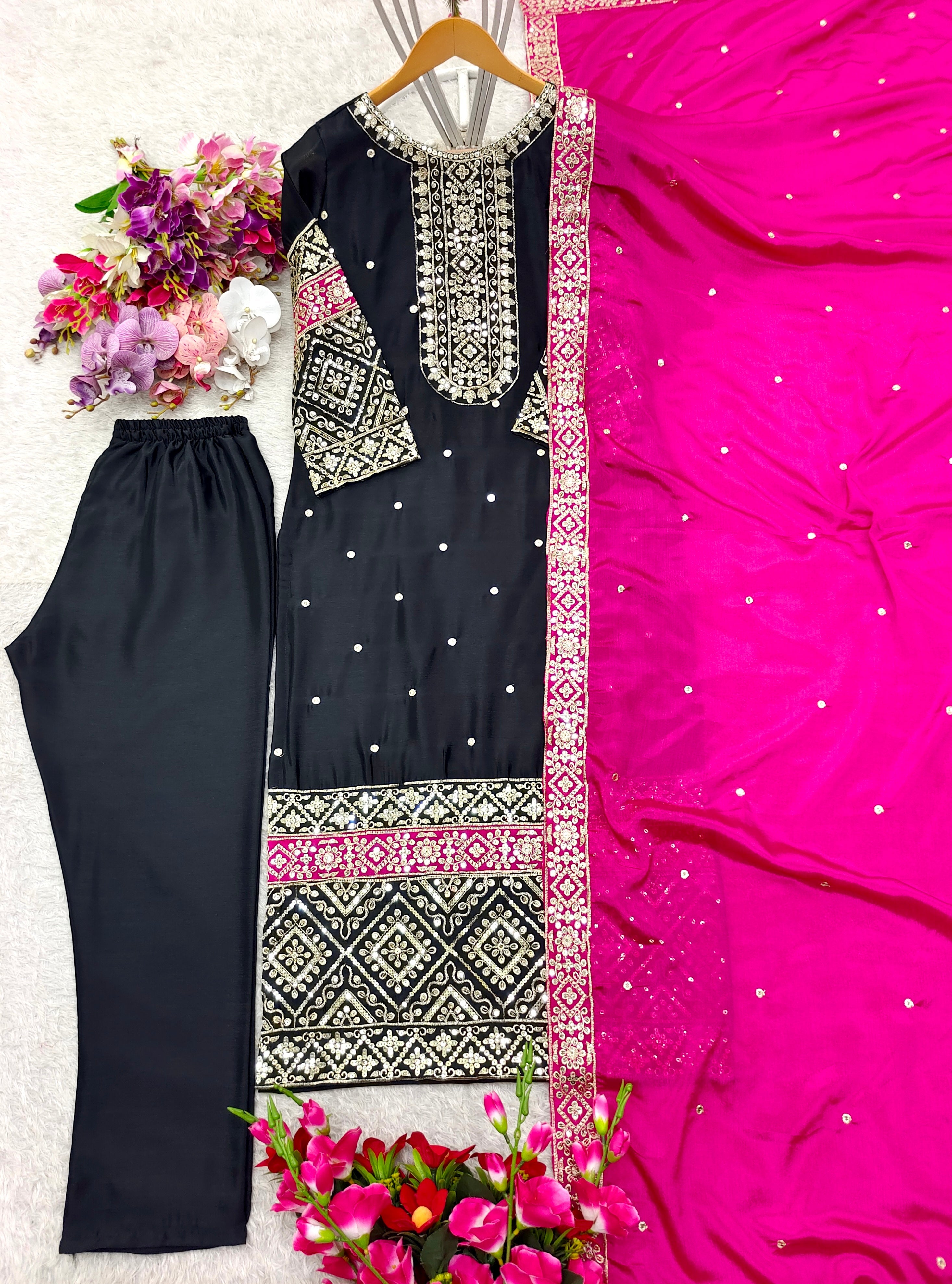 Party Wear Top-Pent And Dupatta With Embroidery Sequence Work