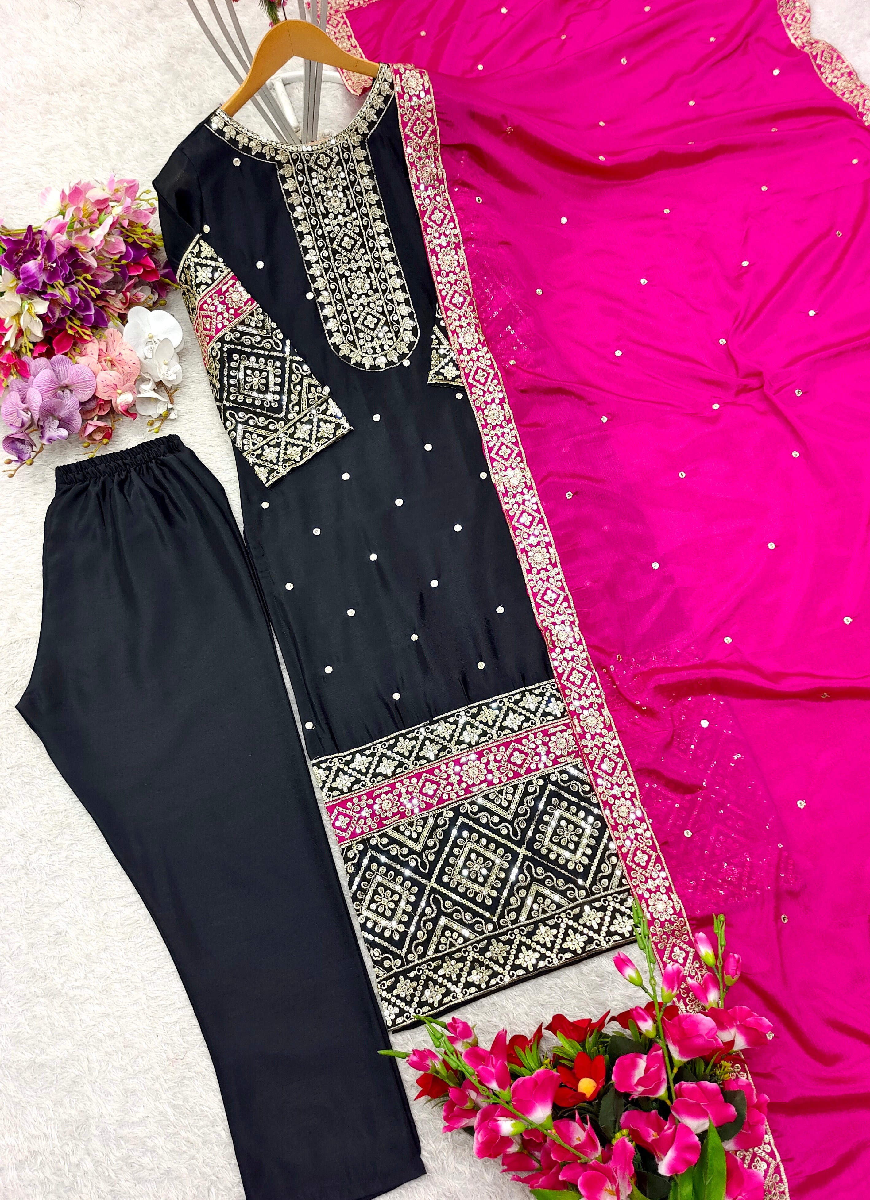 Party Wear Top-Pent And Dupatta With Embroidery Sequence Work