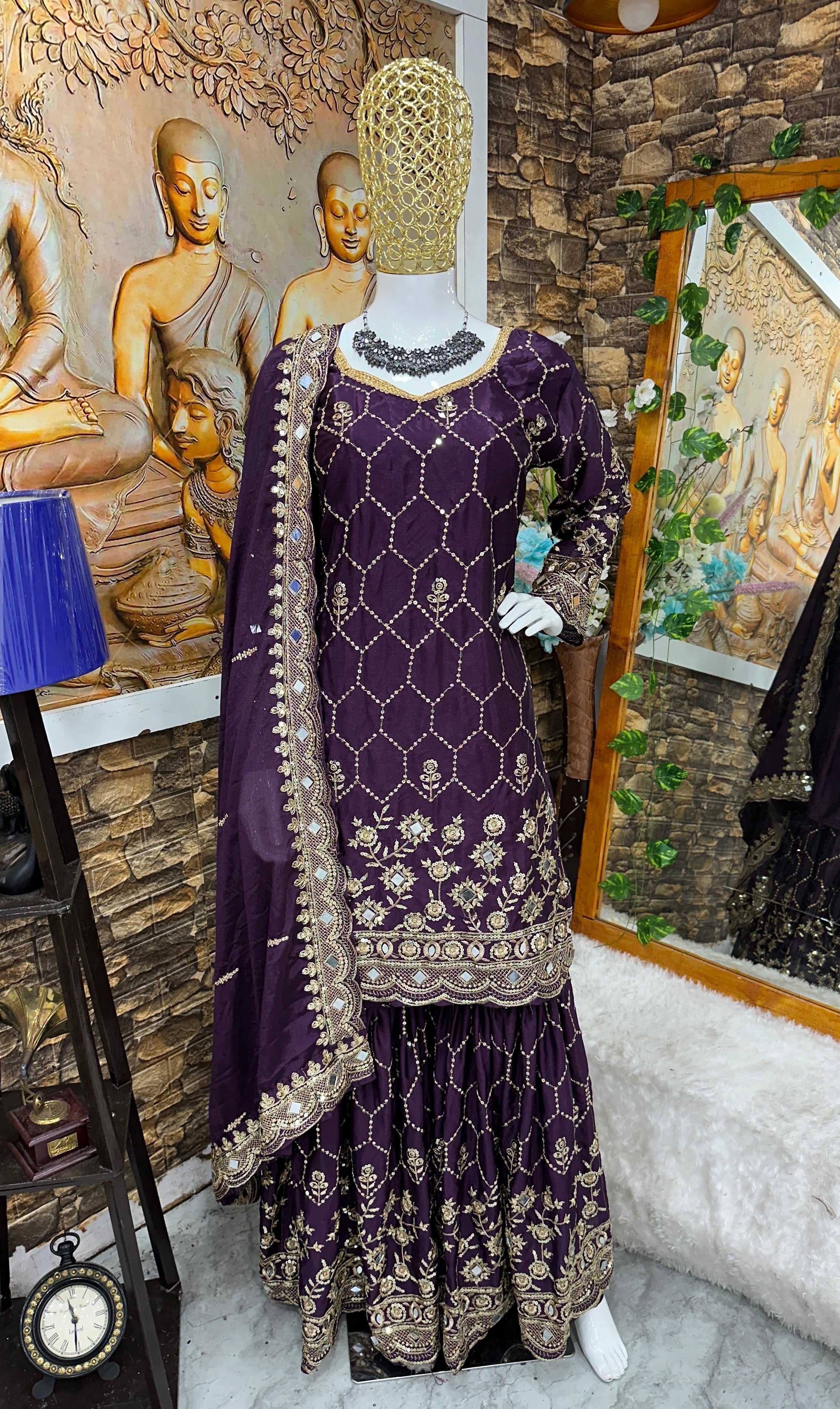 Designer Party Wear Top Plazzo And Dupatta With Real Mirror Work