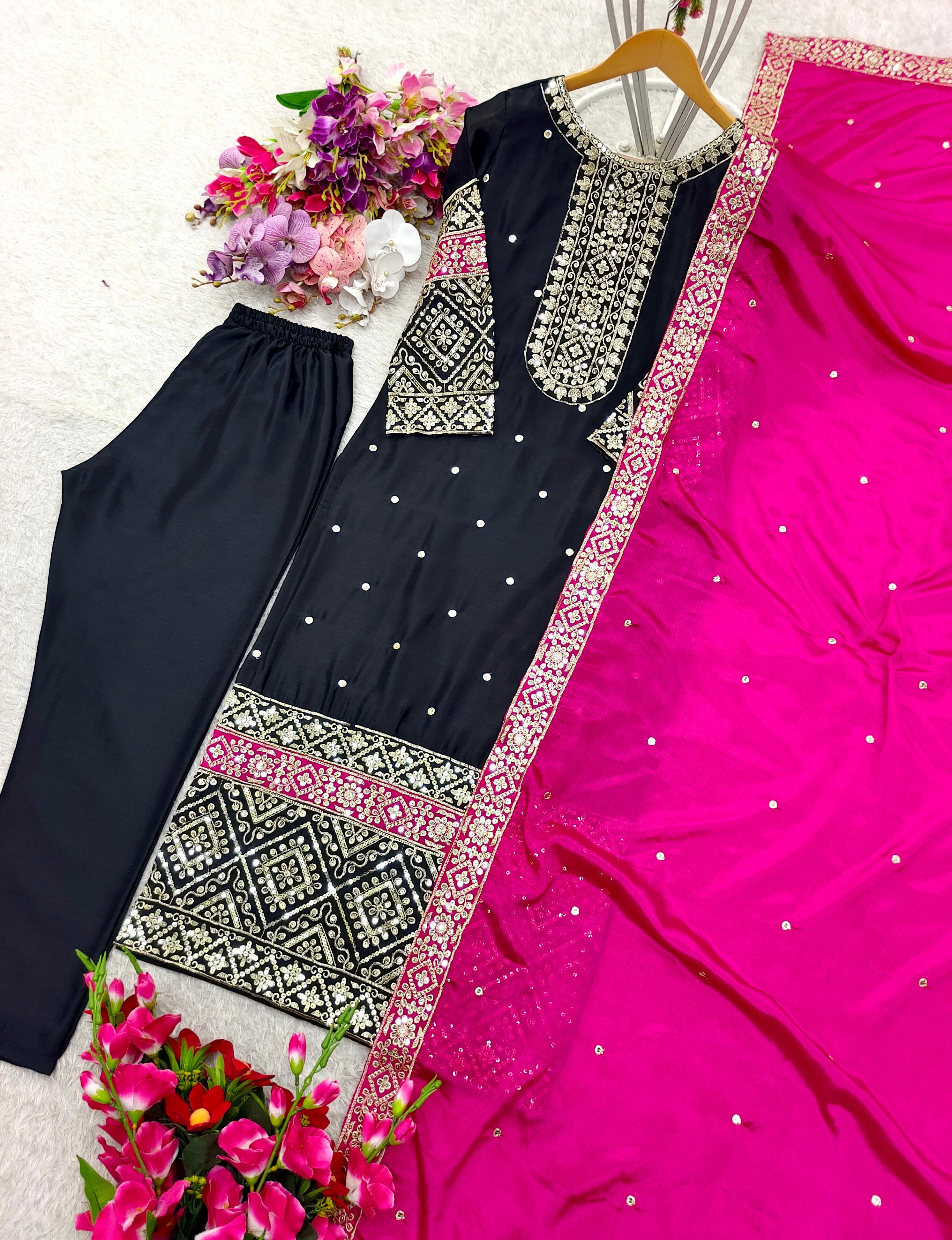 Party Wear Top-Pent And Dupatta With Embroidery Sequence Work
