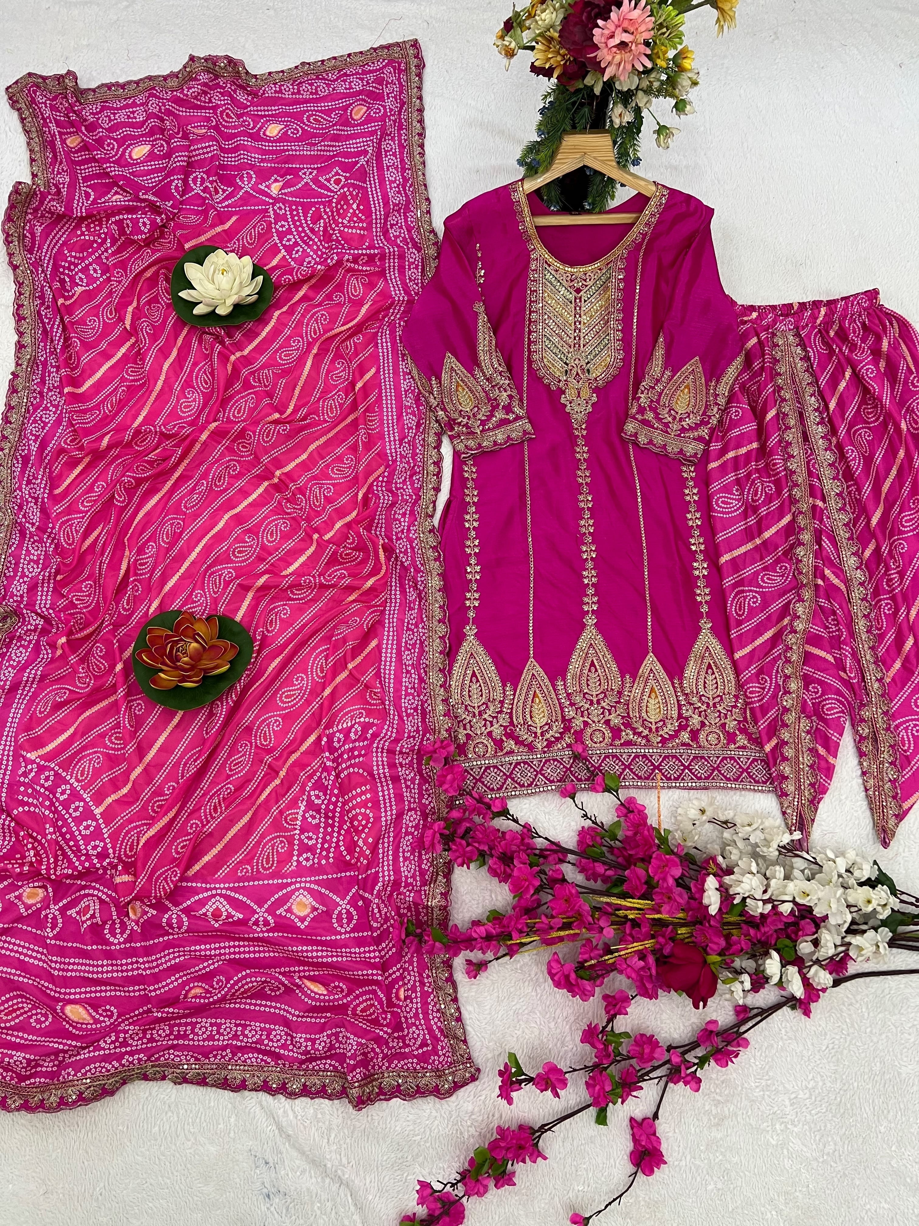 Party Wear Designer Suit Set With Embroidery Work