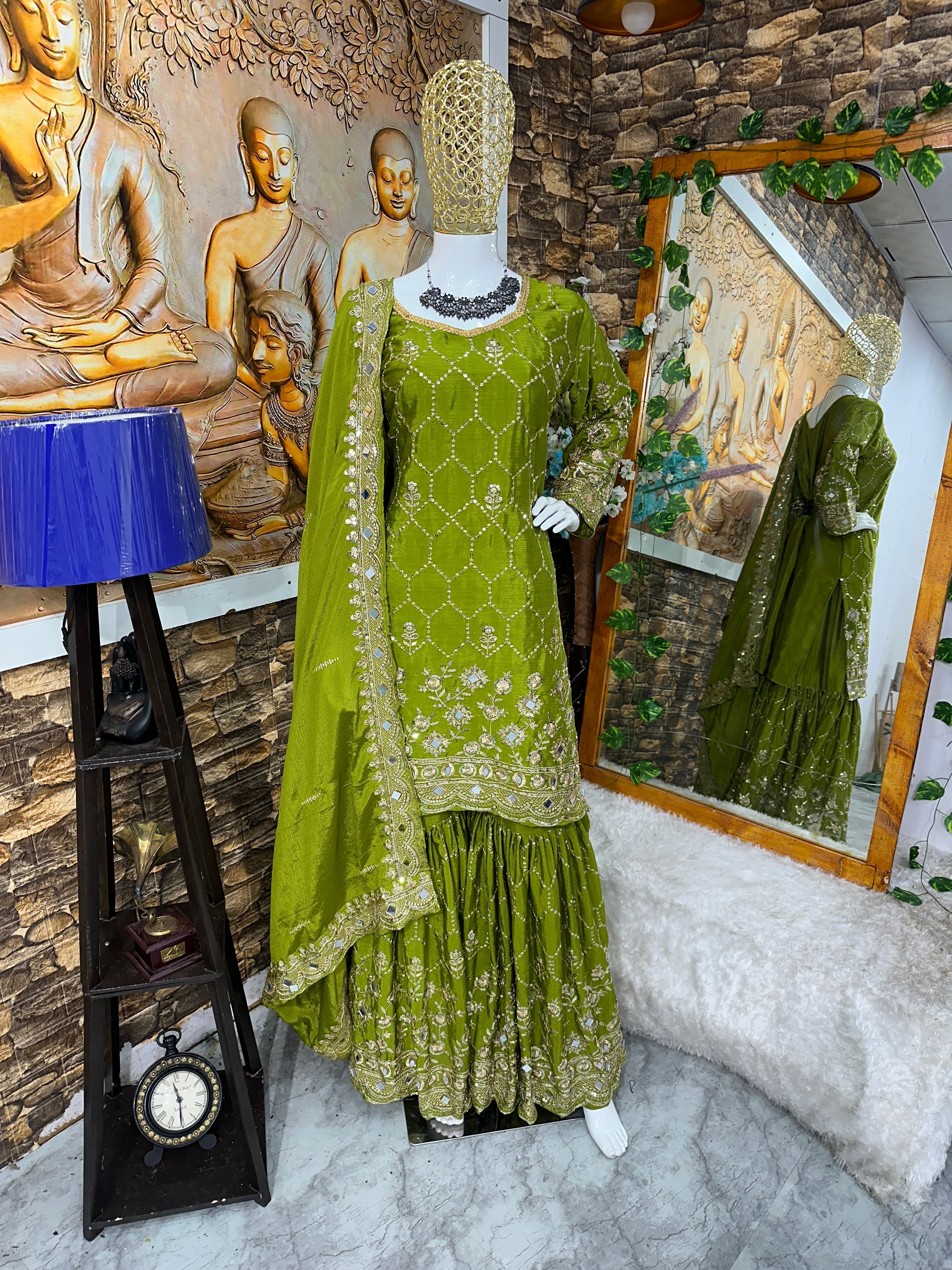 Designer Party Wear Top Plazzo And Dupatta With Real Mirror Work